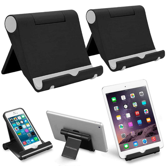 VOVIGGOL 2 Pack Cell Phone Stand for Desk, Foldable Cell Phone Holder Mobile Stand Phone Dock, Adjustable Tablet Stand Holder Compatible with iPhone 16 15 14 13 12 11 Pro Max iPad Samsung (Black) - Medaid International