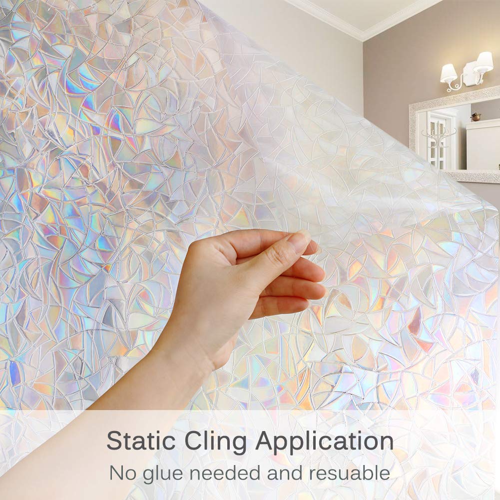 Volcanics Window Privacy Film with Installation Tools, Static Window Clings Vinyl 3D Decals Stickers Rainbow Window Film for Glass Door Home Heat Control Anti UV 17.5 x 78.3 Inches - Medaid International