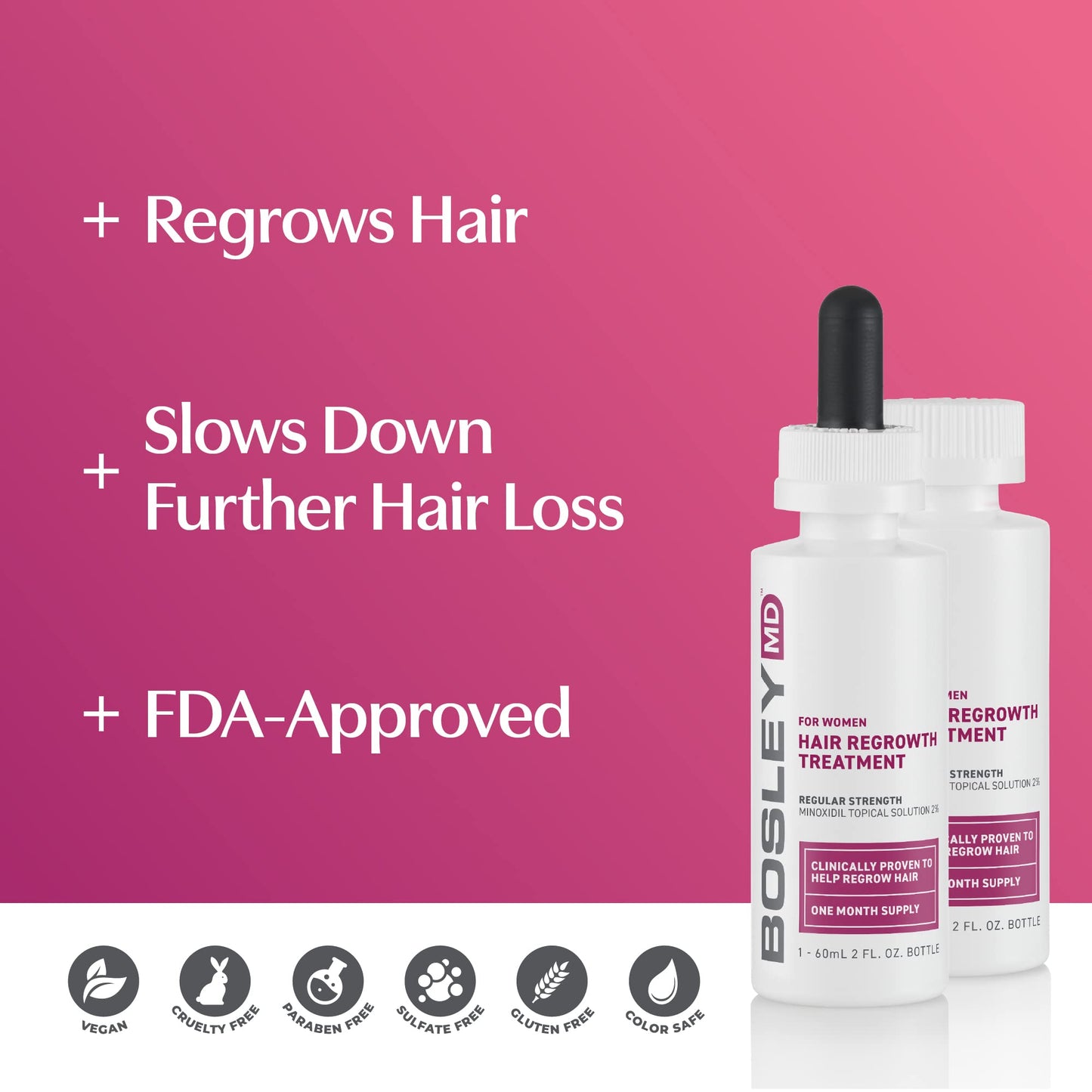 BosleyMD Hair Regrowth Treatment Regular Strength By for Women - 2 X 2 Oz Treatment, 2count - Medaid International