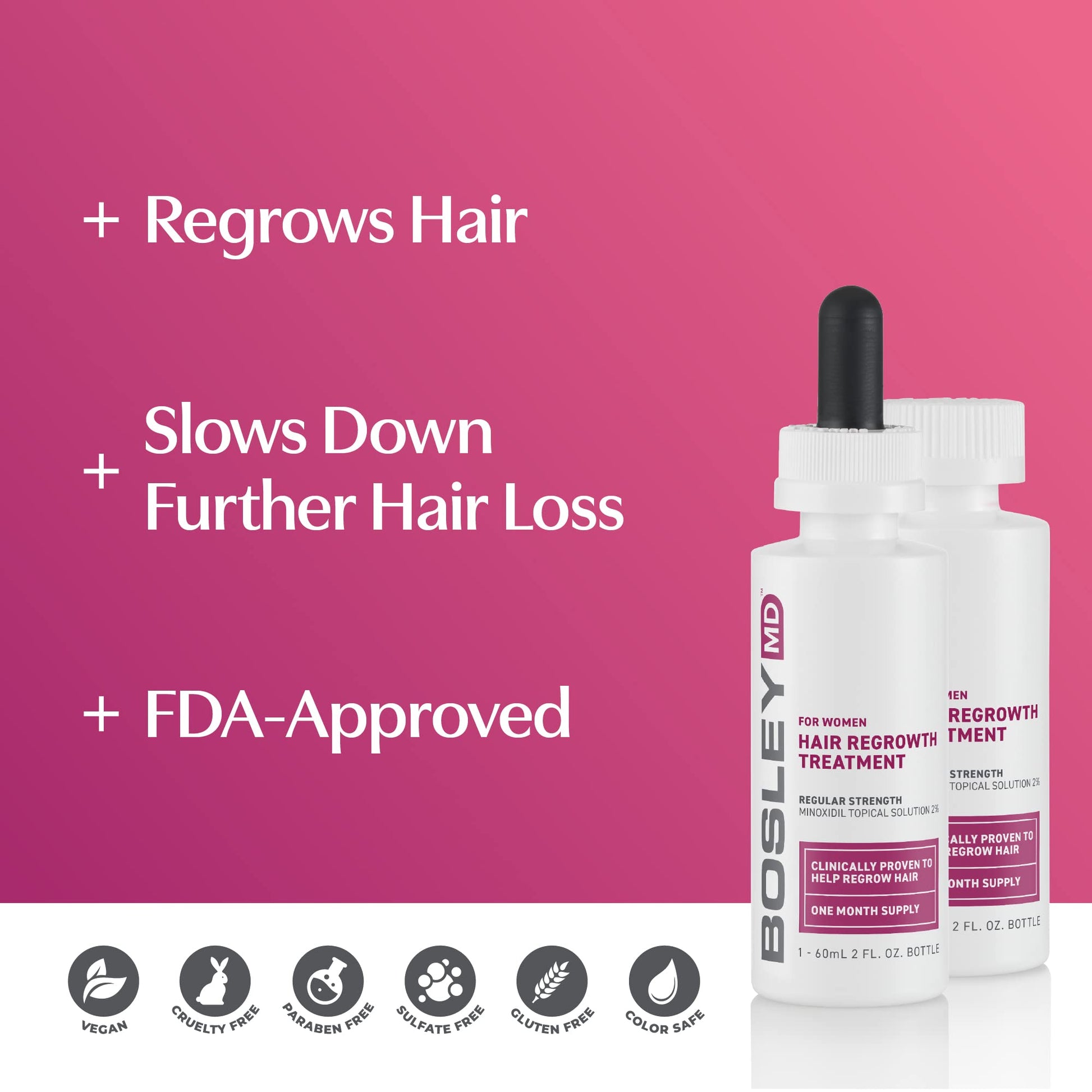 BosleyMD Hair Regrowth Treatment Regular Strength By for Women - 2 X 2 Oz Treatment, 2count - Medaid International