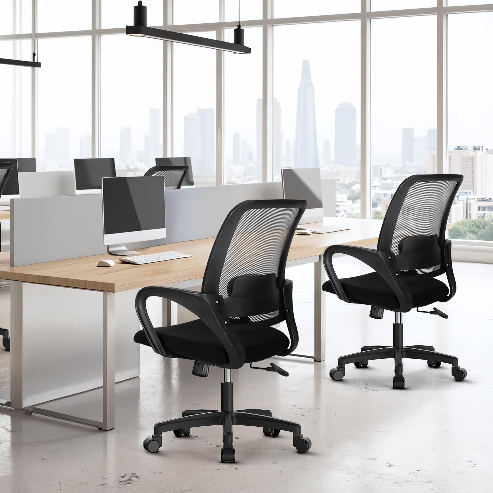 NEO Chair Office Desk Mesh Chair Ergonomic Computer Mid-Back Chair with Comfy Lumbar Support Wheels Swivel Adjustable Height Rolling for Home Vanity Bedroom Study (All Black) - Medaid International