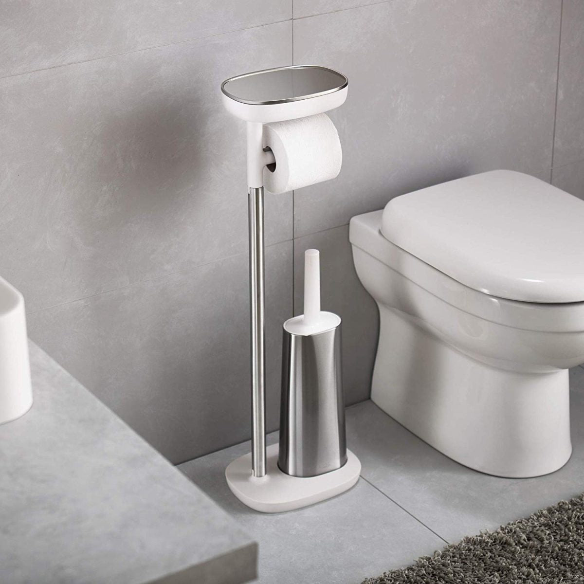 Joseph Joseph EasyStore Butler Toilet Paper Holder Stand and Flex Toilet Brush with Shelf and Drawer, Stainless Steel - Medaid International