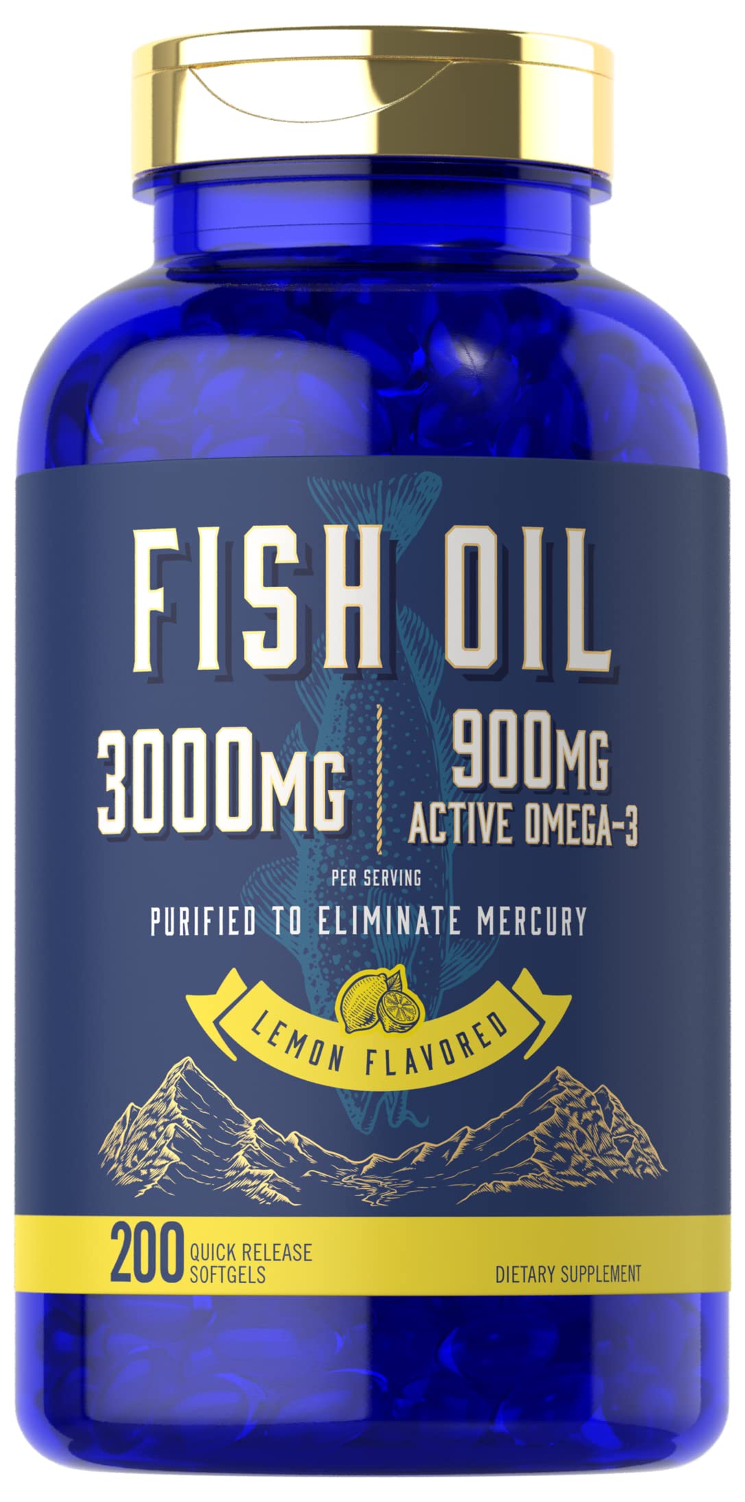 Carlyle Fish Oil 3000mg | 900mg Omega 3 | 200 Softgels | Lemon Flavor | Non-GMO and Gluten Free Supplement - Medaid International