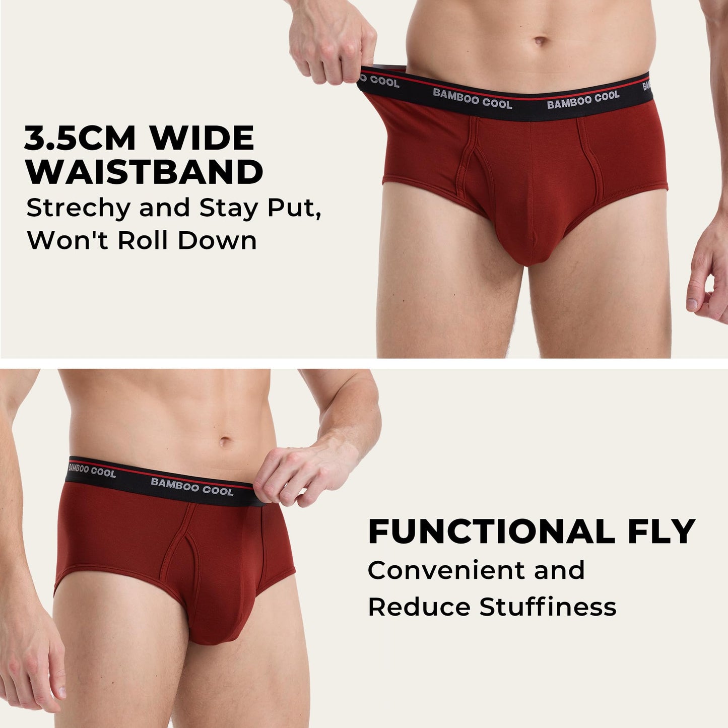 BAMBOO COOL Mens Breathable Soft Underwear Open-fly Classic Briefs, Tag-free, 6 Pack - Medaid International