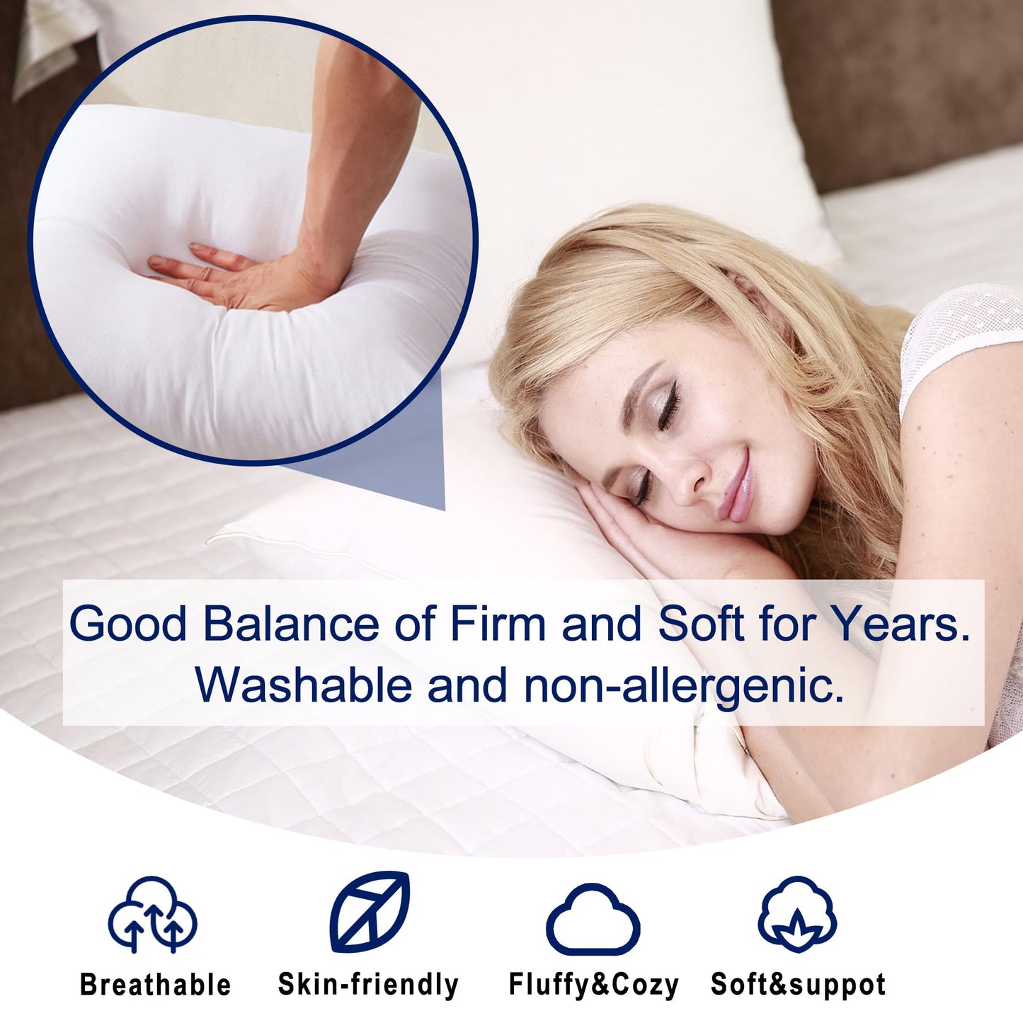 HITO 18x18 Pillow Inserts (Set of 2) - Down Alternative 100% Cotton Cover Decorative Square Throw Pillows White for Couch Bed Sofa - Medaid International