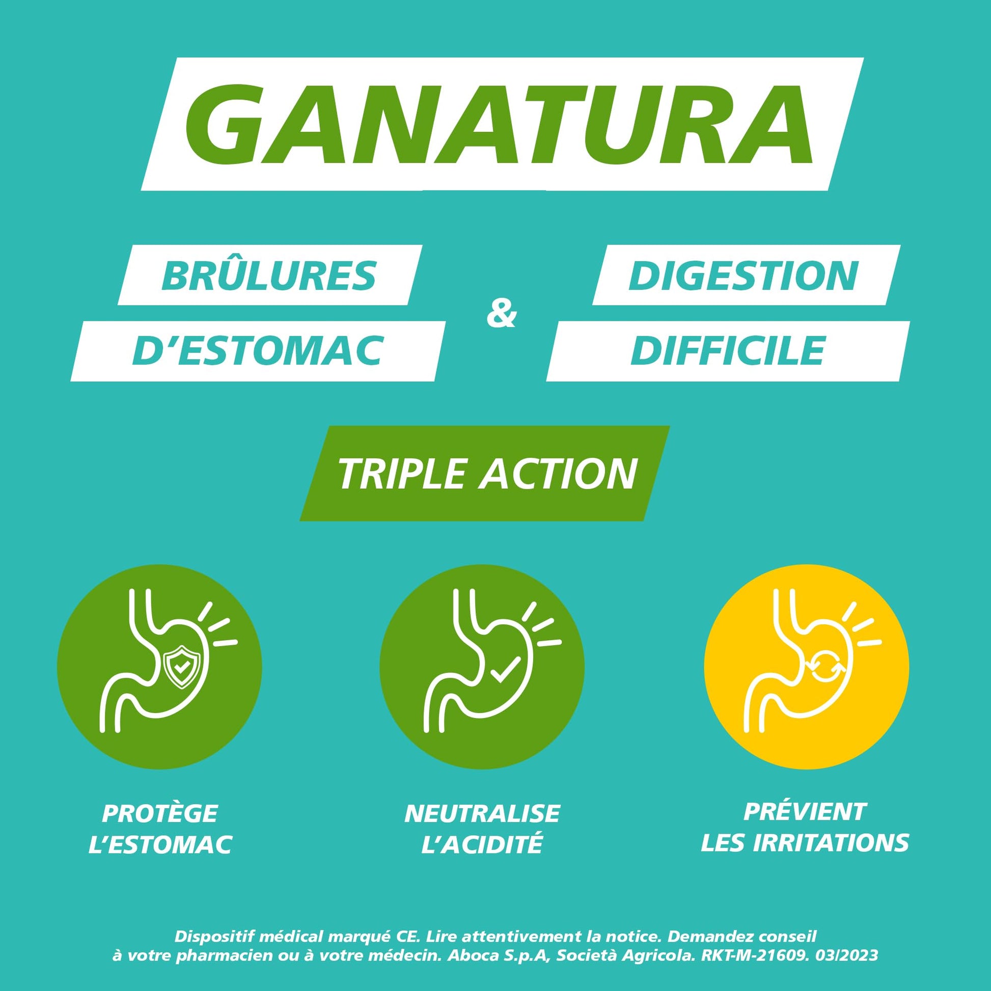 GANatura - 100% Naturel - Brûlures d'estomac et digestion difficile - 45 Comprimés - Medaid International