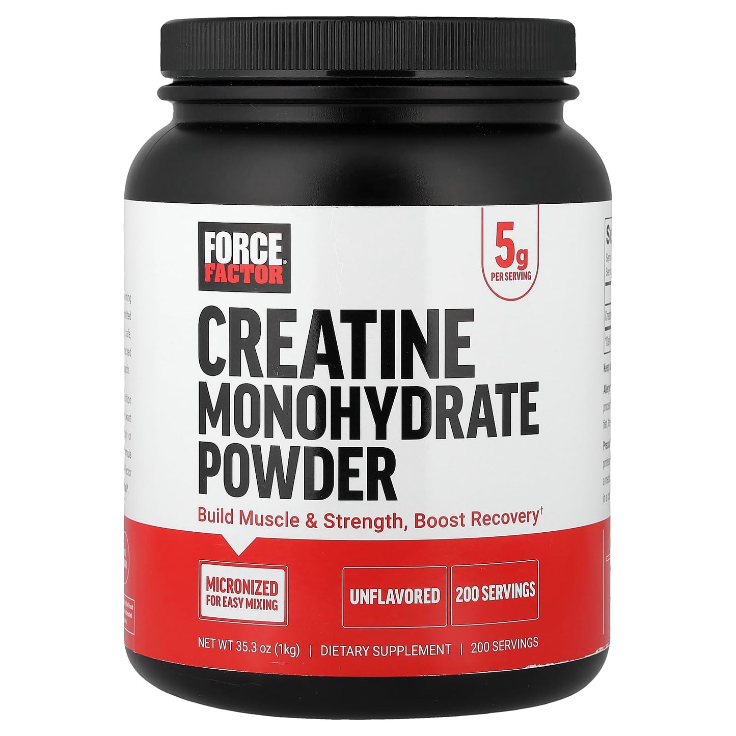 Force Factor Creatine Monohydrate Powder (1KG), 5g Micronized Dose to Support Muscle Growth, Strength, Recovery, Cognitive Health & Memory, Unflavored, 200 Servings - Medaid International