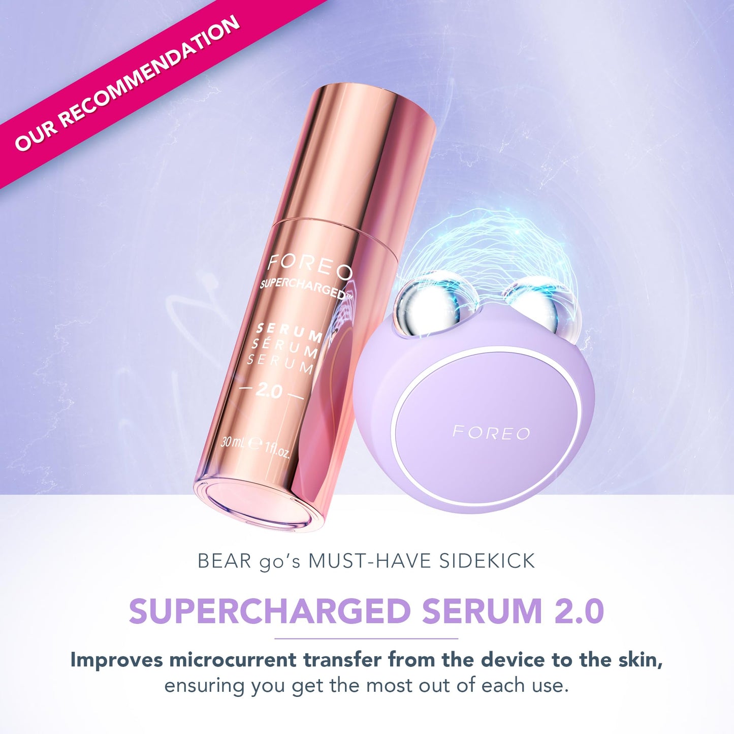 FOREO BEAR 2 go - Travel-friendly Toning Microcurrent Facial Device - For Fine Lines & Wrinkles - Anti Aging - Face Sculpting - Instant Full Face Lift - Firm & Contour - Compact Skin Care - Lavender - Medaid International