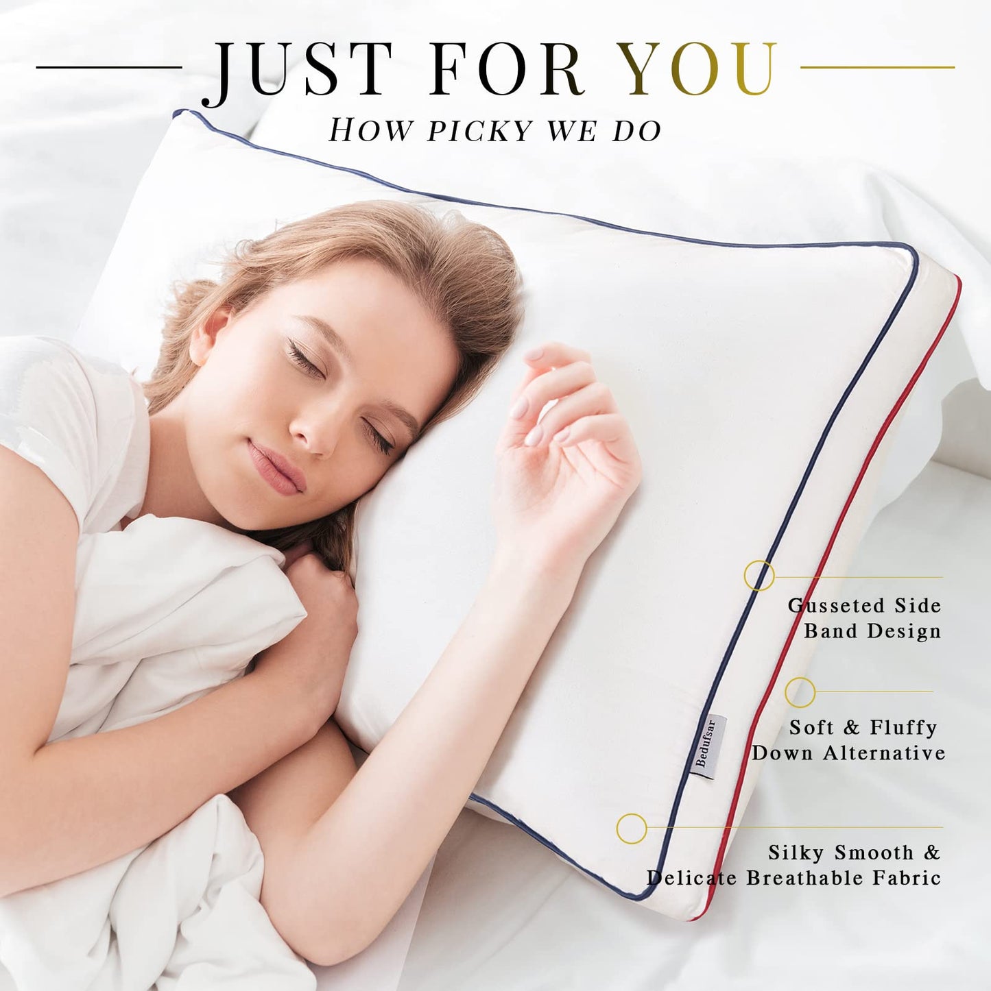 Bedufsar Bed Pillows for Sleeping, Queen Size Pillows Hotel Quality Set of 2, Firm and Supportive Gusseted Pillows for Side and Back Sleepers, Cooling Down Alternative Fluffy Soft Pillow (20x30 in) - Medaid International