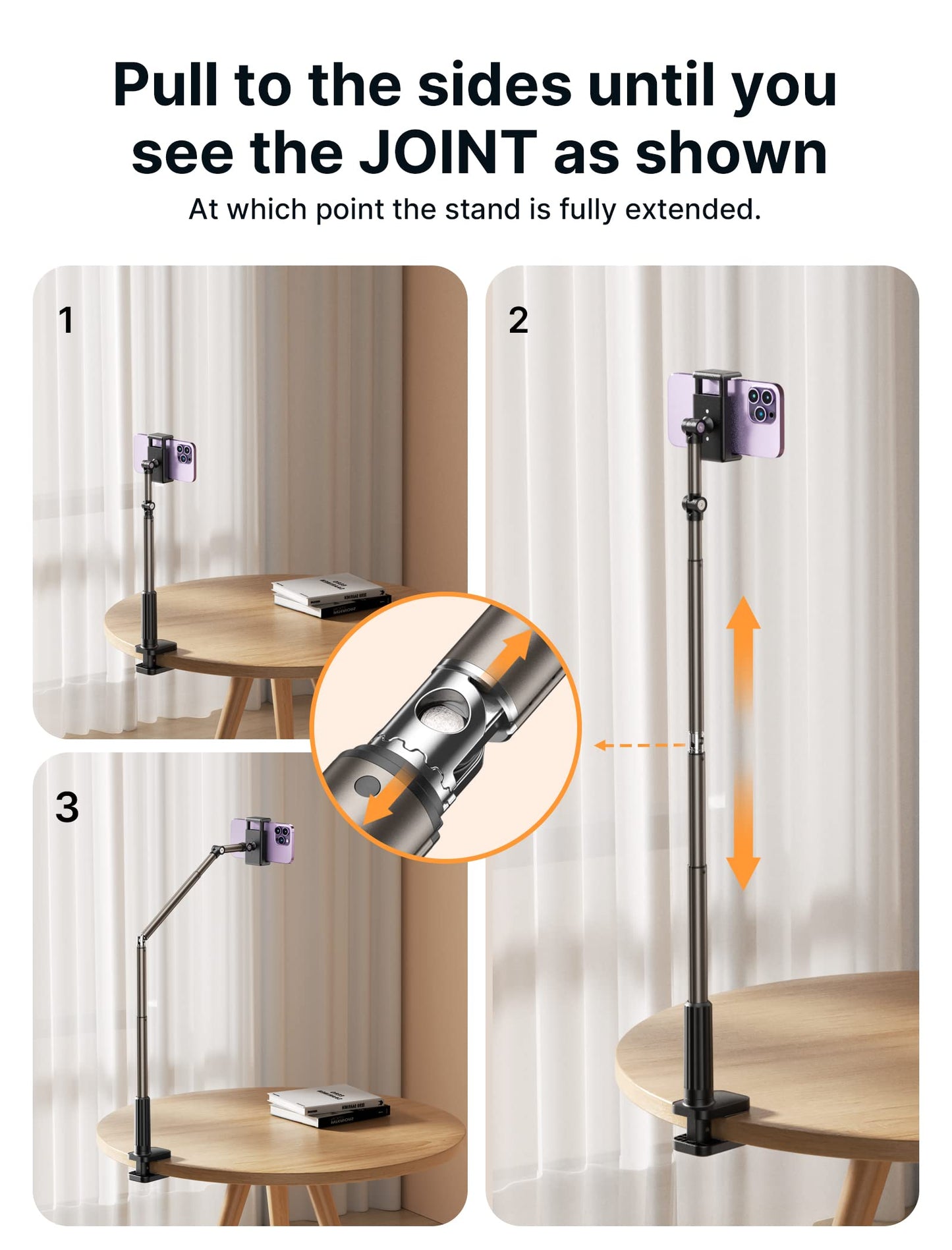 JSAUX Phone Holder for Desk and Bed Compatible with iPhone 16 15 14 13 12 Overhead Phone Mount Gooseneck Phone Stand Flexible 360 Lazy Long Arm Clamp Clip for Table Bedside [1-Pack, Black] - Medaid International