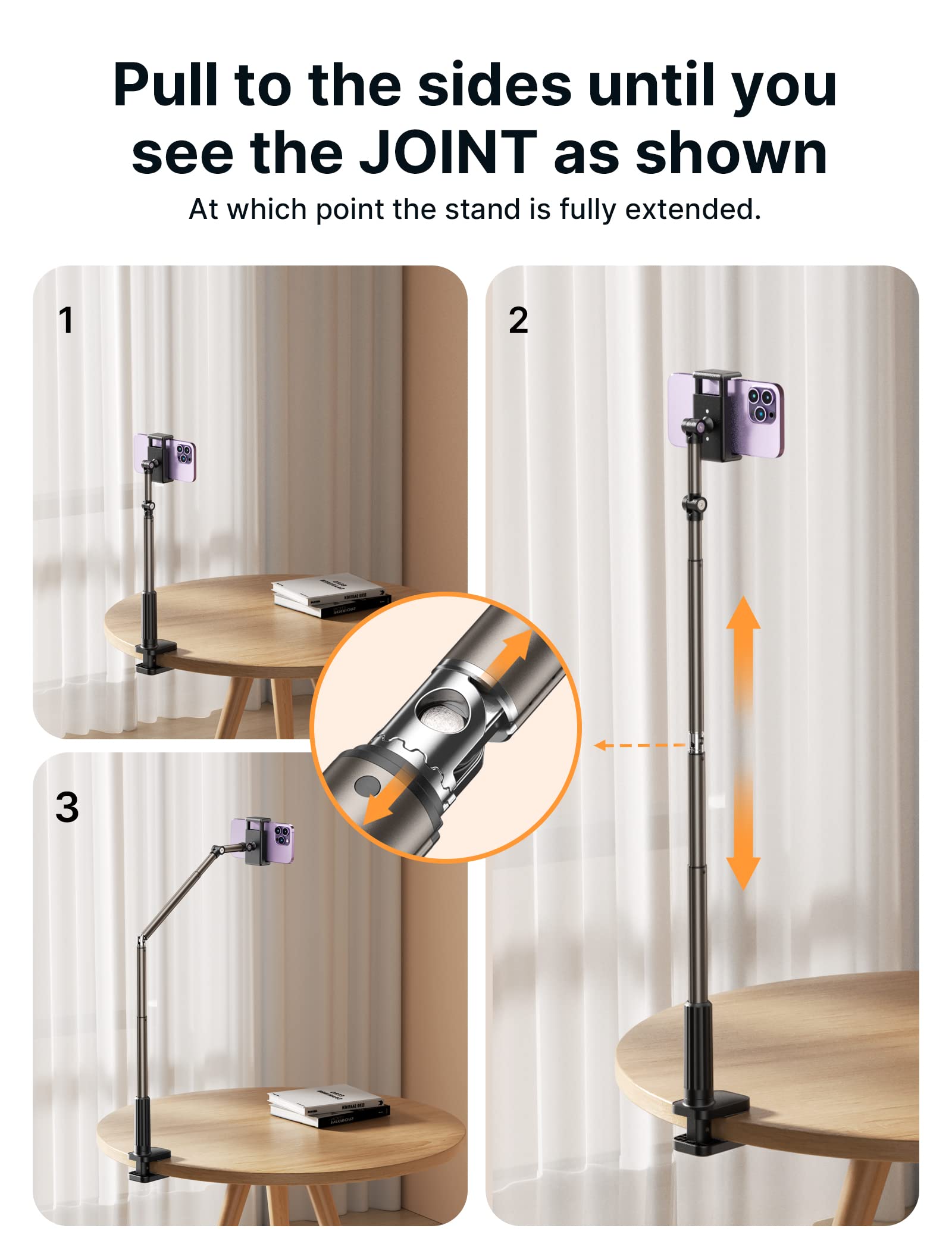 JSAUX Phone Holder for Desk and Bed Compatible with iPhone 16 15 14 13 12 Overhead Phone Mount Gooseneck Phone Stand Flexible 360 Lazy Long Arm Clamp Clip for Table Bedside [1-Pack, Black] - Medaid International