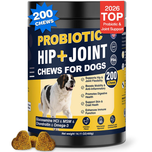 Hip and Joint Supplement for Dogs Dog Probiotics Glucosamine Chondroitin MSM Chew for Dog Arthritis Pain Relief Extend Joint Care, Probiotic for Digestive/Gut Health for Large/Small/Senior Breed Dogs