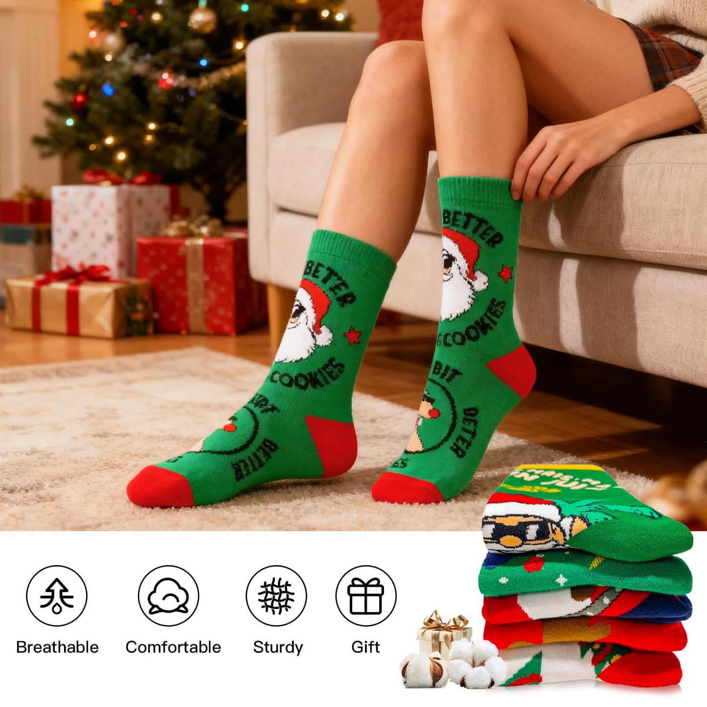 SUNOVELTIES Christmas Socks for Women/Men, 9 Pairs Funny Xmas Pattern Soft Winter Socks Bulk Novelty Cotton Crew Holiday Gifts - Medaid International