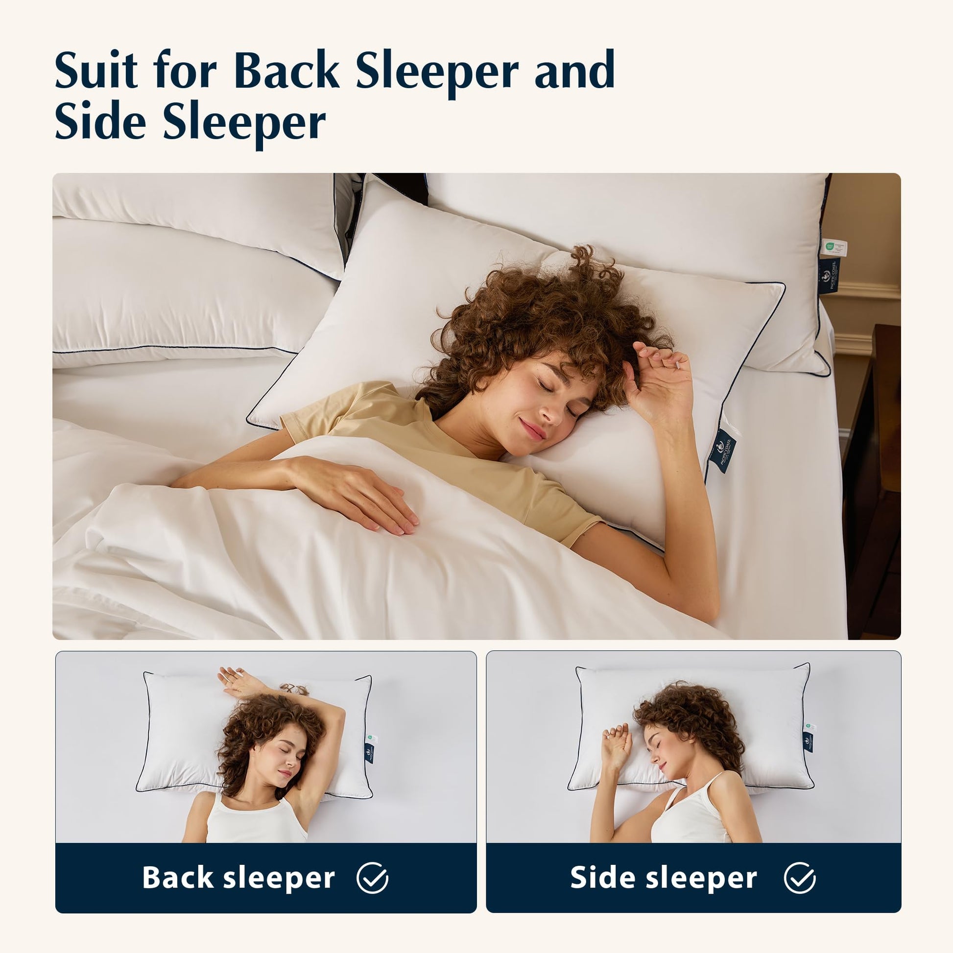 Pacific Coast Bed Pillows for Side and Back Sleepers, Feather and Down Hotel Pillows with 100% Cotton Shell, Medium Supportive, Downproof, King Size 2 Pack - Medaid International