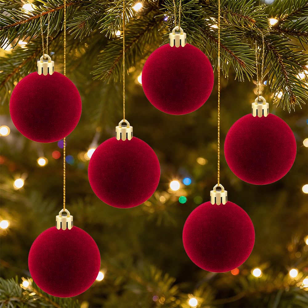 8Pcs Velvet Christmas Balls Bulk Flocked Hanging Ornaments, Drops & FinialsTree Ball Ornaments Xmas Decorative Pendants, Idea Decorations for Christmas Tree, Wreath, Garland, Home Festive(Red) - Medaid International