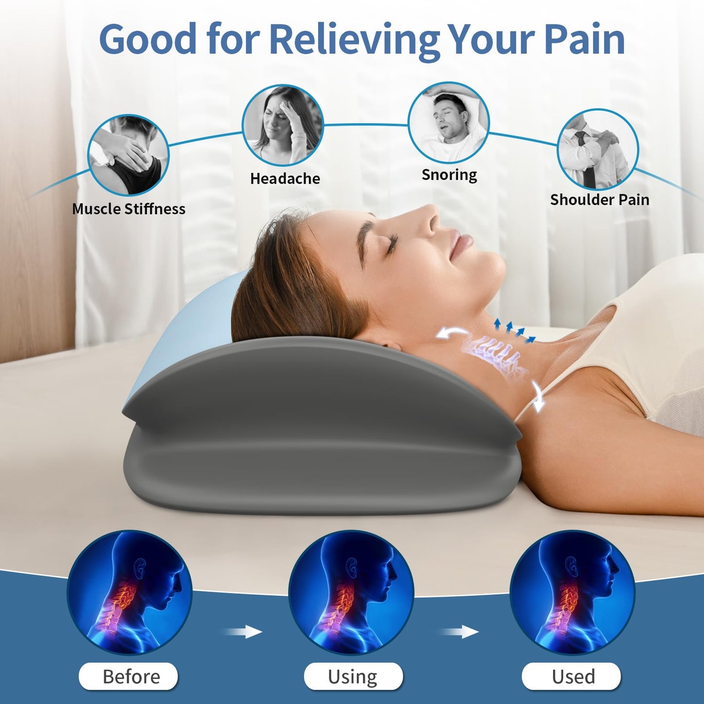 Olumoon Cervical Neck Pillow for Pain Relief - Ergonomic Memory Foam Contour Pillows for Side, Back & Stomach Sleepers, Cervical Pillow for Neck Support Sleeping with Breathable Cover - Medaid International