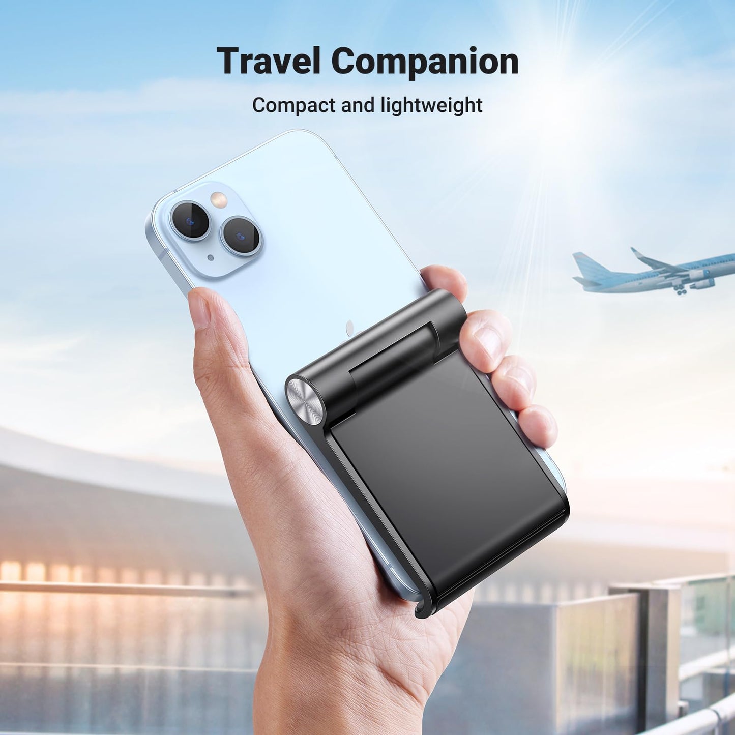 UGREEN Cell Phone Stand for Desk Portable Foldable Phone Holder Angle Adjustable Compatible with iPhone 17 Air 16 15 Pro Max 14 Plus, iPhone 13 12 11 SE XS XR Smartphone, Mini Size, Black - Medaid International