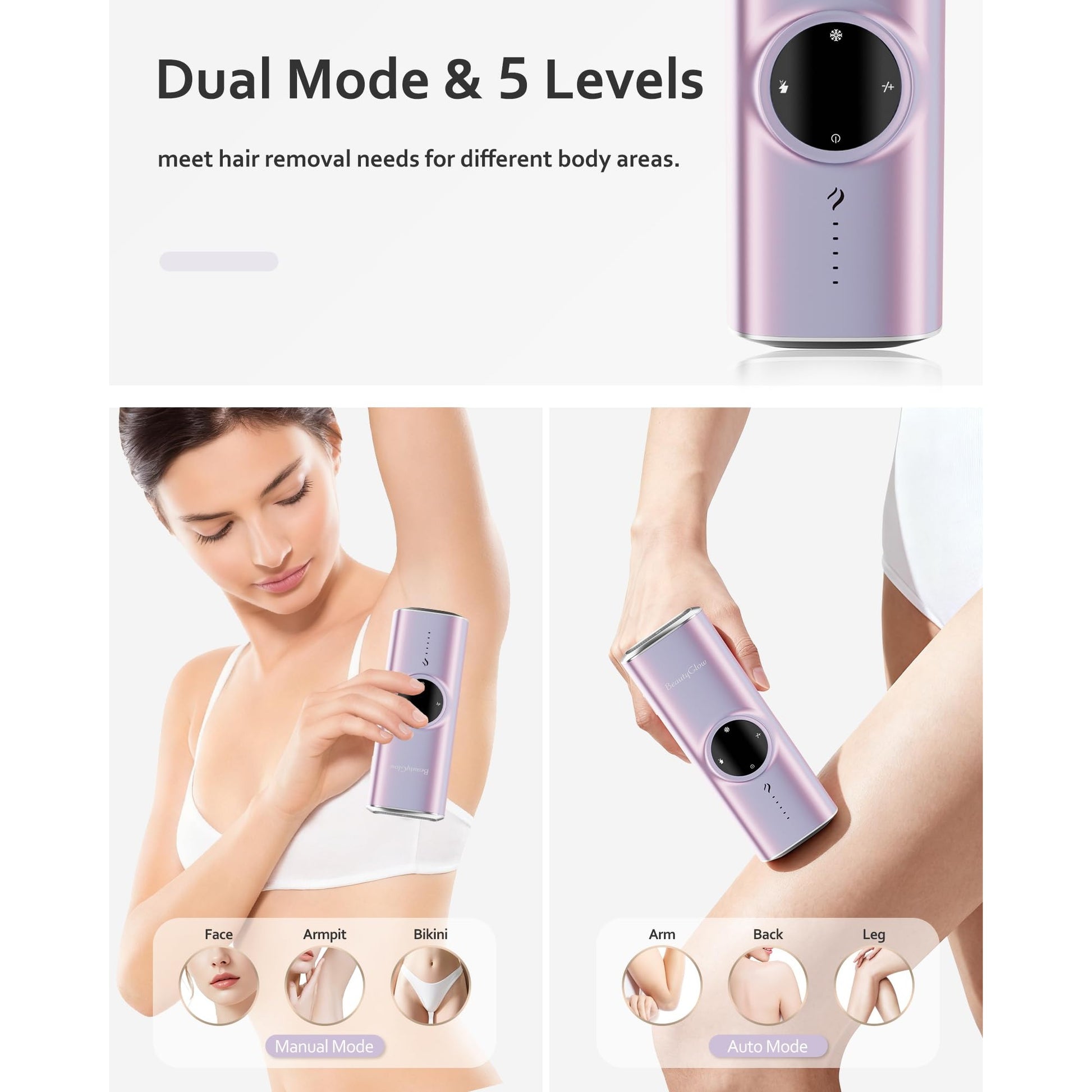 BeautyGlow Laser Hair Removal Device for Women & Men, At Home IPL Hair Remover with Ice Cooling Technology for Face & Body, Painless & Long-Lasting Results - Medaid International
