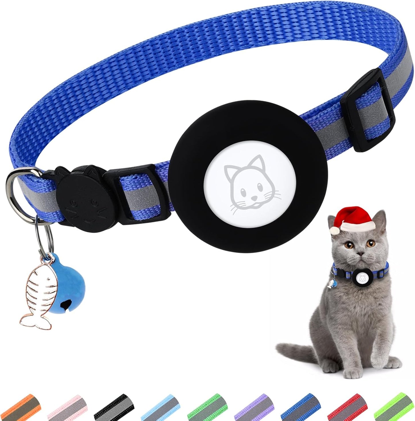 Airtag Cat Collar Breakaway [Airtag NOT included], Reflective Kitten Collar with Apple Air Tag Holder and Bell for Girl Boy Cats, 0.4 Inches in Width and Lightweight - Medaid