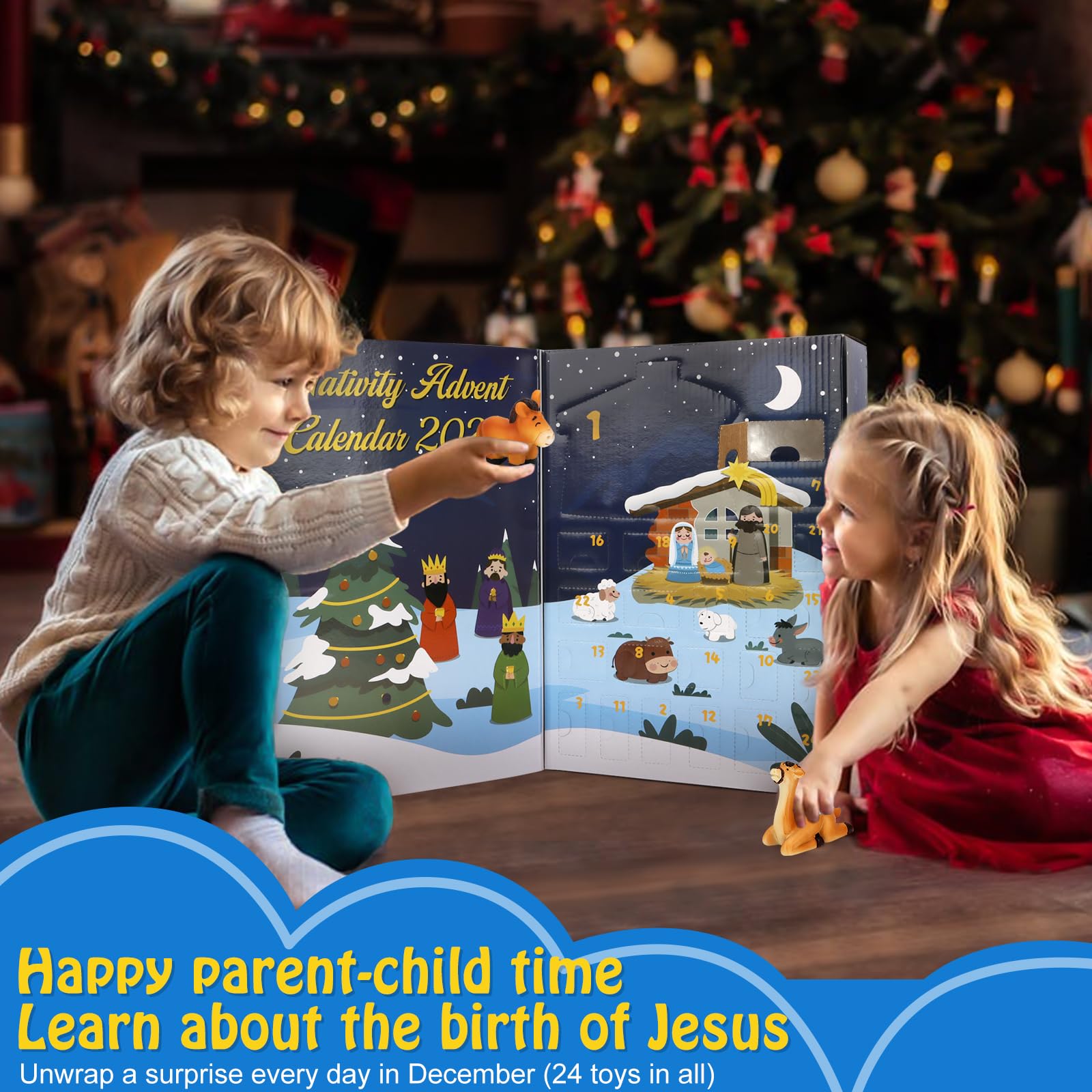 Nativity Advent Calendar 2025 for Kids - 24 Days of Nativity Set for Kids - Toddler Advent Calendar for Boys & Girls - Christmas Countdown Calendar Gifts for Children Ages 1 2 3 4 5+ - Medaid International