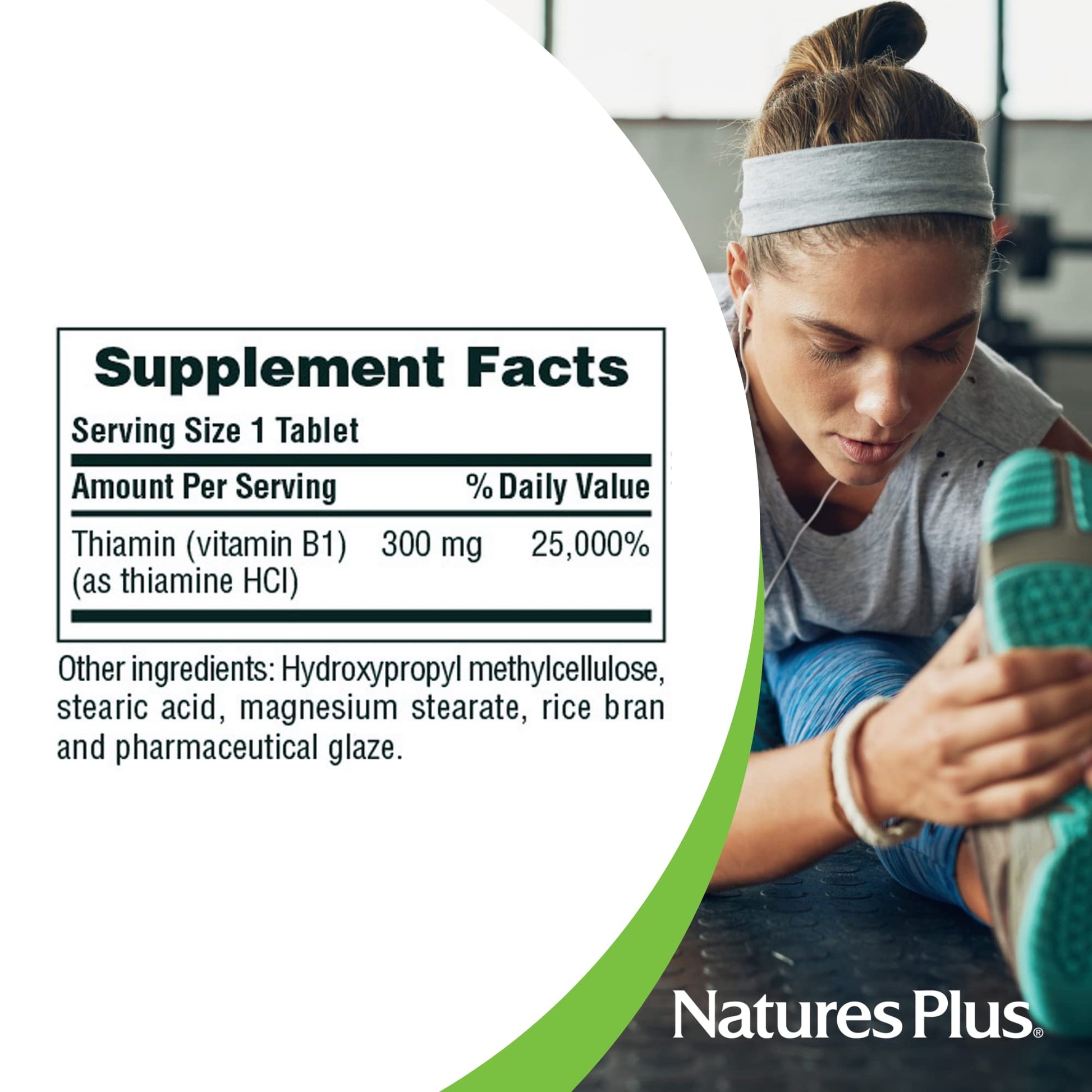 Natures Plus Vitamin B1 (Thiamin HCI), Sustained Release - 300 mg, 90 Vegetarian Tablets - Gluten-Free - 90 Servings - Medaid International
