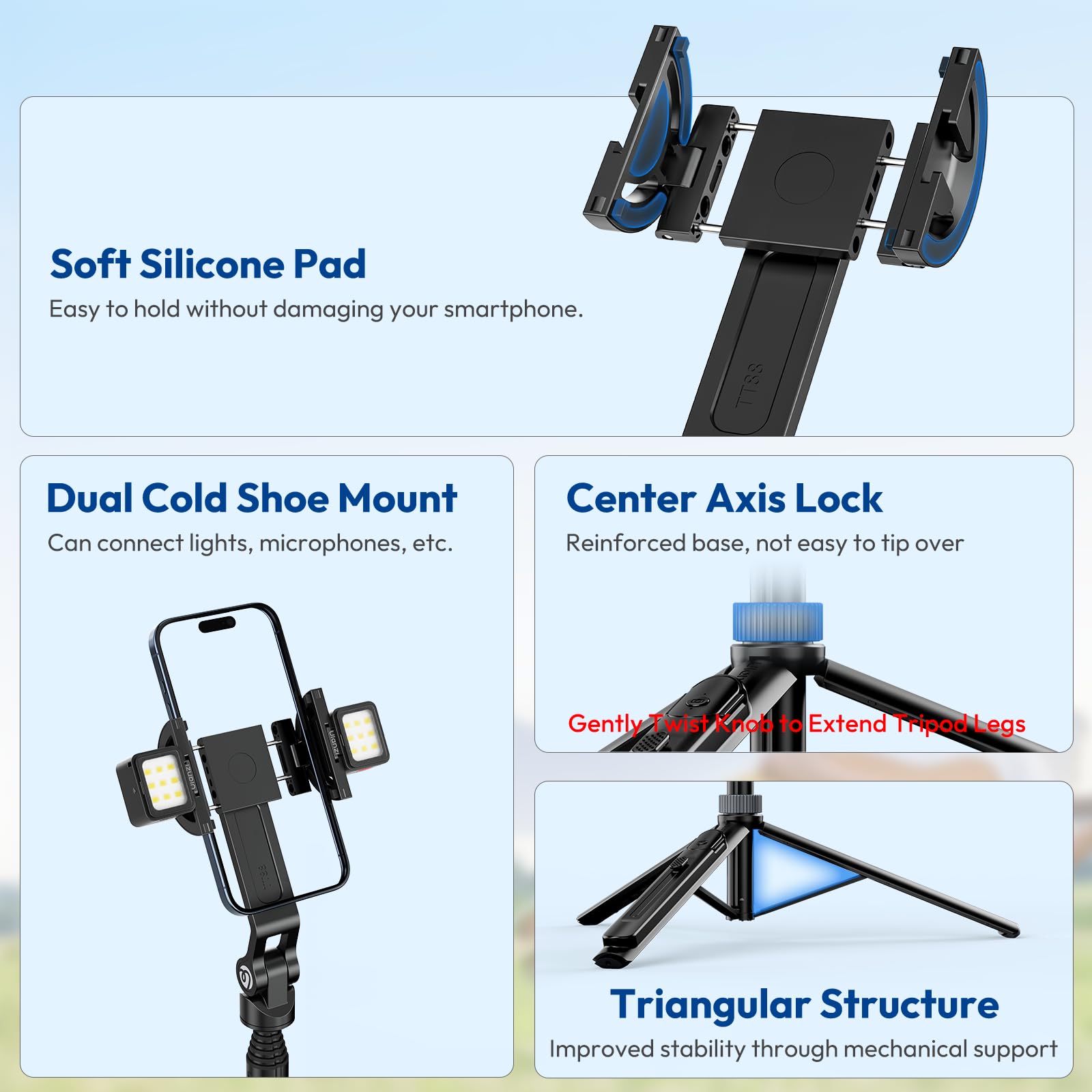 ULANZI TT88 Magnetic Tripod for iPhone 17, 57" Extendable Selfie Stick w Remote, 2-in-1 Phone Clip & Dual Cold Shoe Mounts-Lightweight Phone Tripod Stand for Vlogging, Travel, Video Recording, Black - Medaid International