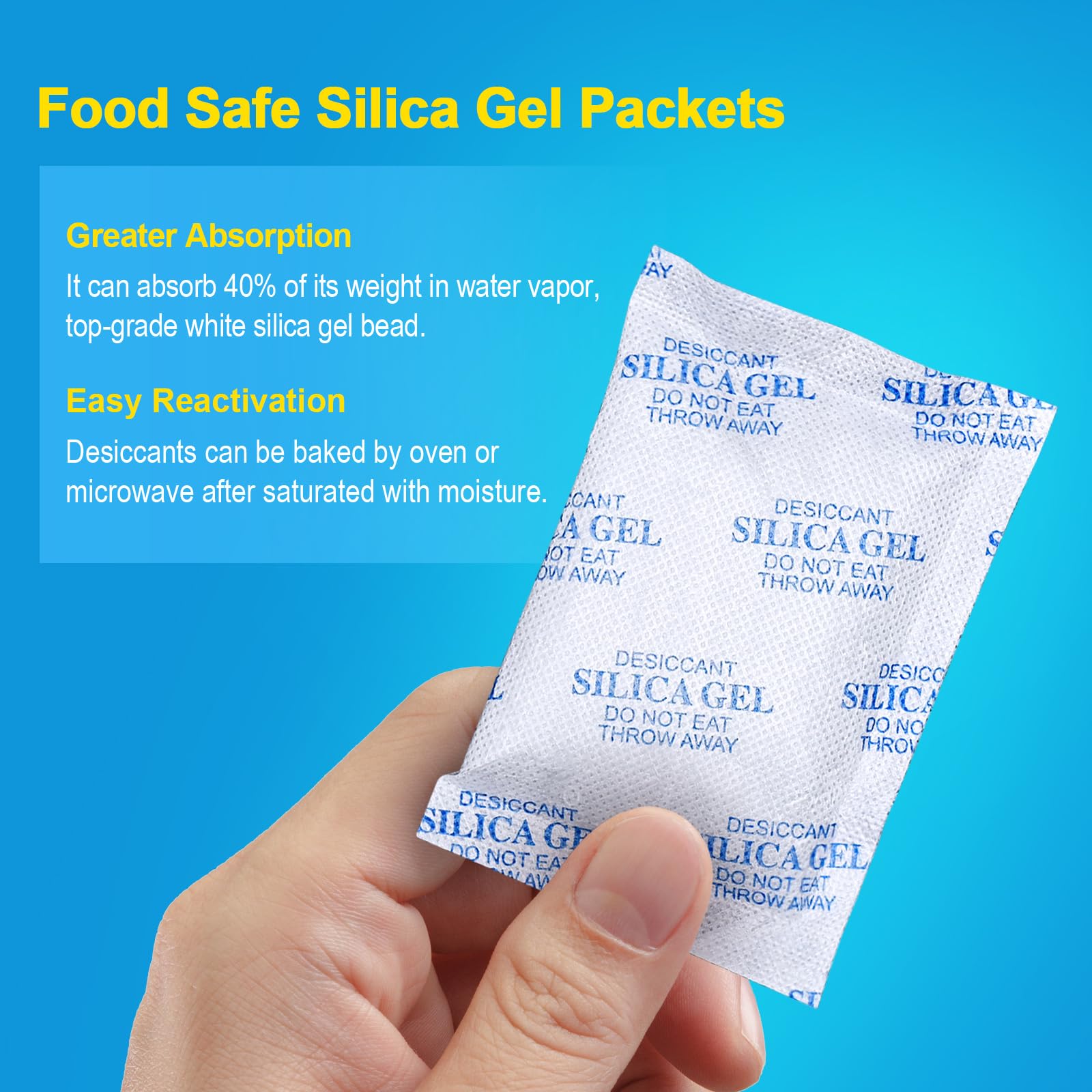 Silica Gel Packets – 50 Gram 25 Packs Moisture Absorbers, Desiccant Packs for Storage, Food Safe Desiccant for Foods, Seeds, 3D Filaments, Electronics, Safes - Medaid International