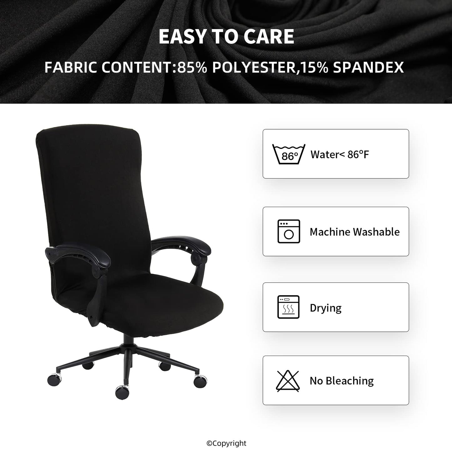 Water Resistant Stretch Computer Office Chair Cover with Durable Zipper Universal Washable Removable Spandex Rotating Boss Chair Slipcovers Anti-dust Soft Desk Chair Seat Protector for Dogs Cats Pets - Medaid International