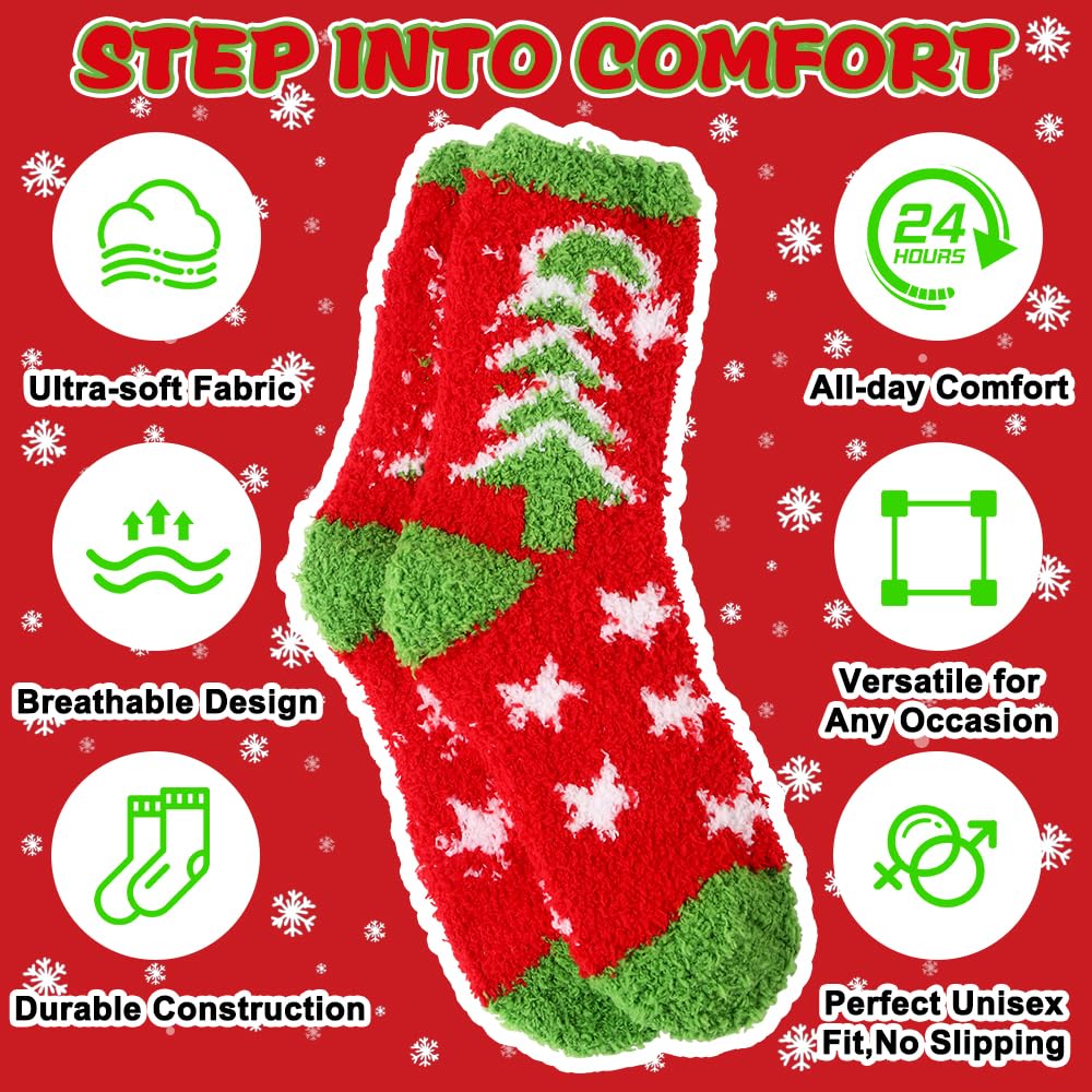 Vellibring 4 Pairs Christmas Fluffy Socks for Women Men,Cozy Fuzzy Xmas Tree Green Socks Cartoon Winter Warm Supplies for Christmas Festival Party - Medaid International