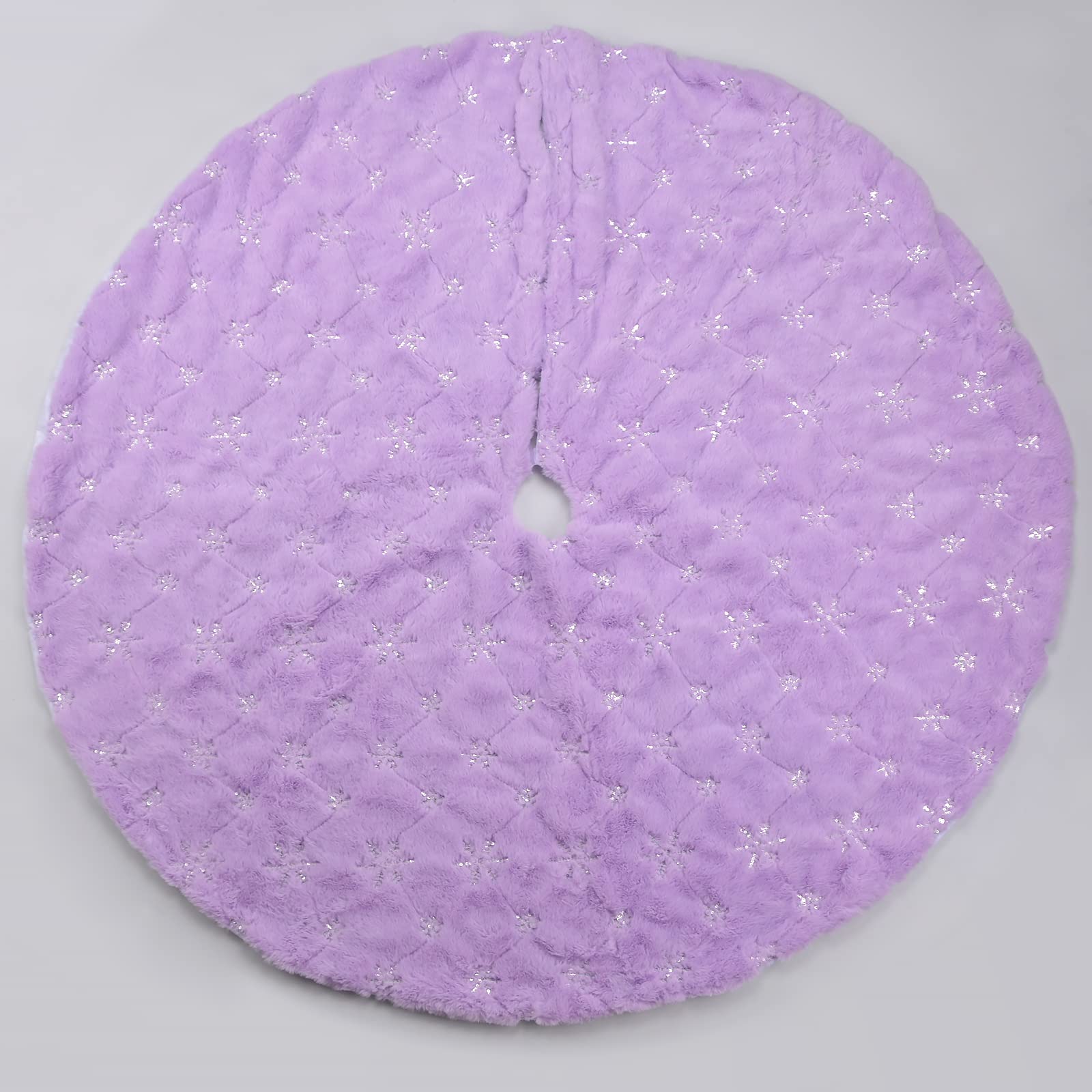 yuboo Purple Faux Fur Christmas Tree Skirt with Silver Snowflakes, 48 Inches Lavender Xmas Tree Mat for Purple Spring Easter Decorations for Home - Medaid International