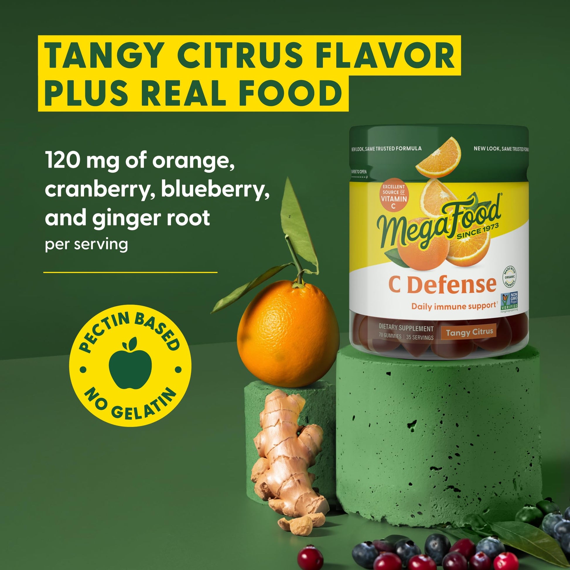 MegaFood C Defense Daily Immune Support Supplement - Chewable Vitamin C Gummies, Tangy Citrus Flavor, Made with Real Food Like Orange & Cranberry, Vegan, Gluten-Free - 70 Gummy Vitamins, 35 Servings - Medaid International