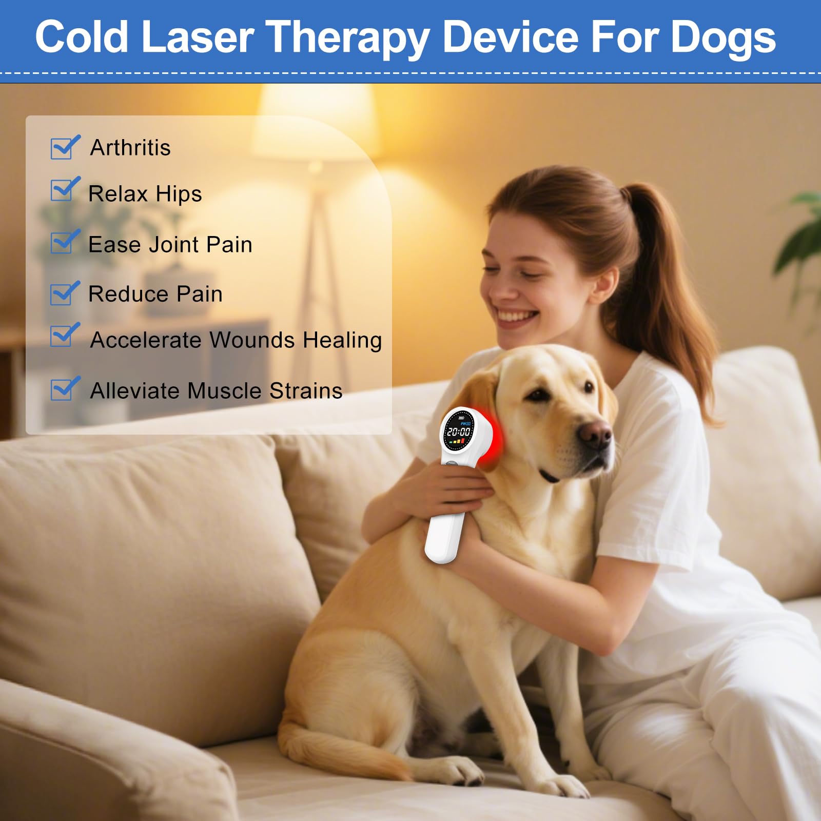 Dawfek Cold Laser Therapy Device for Dogs, 4pcs980nm 4pcs810nm 16pcs 660nm, Laser Therapy Device for Pain Relief, Arthritis, Muscle Relaxation, Infrared Red Light Therapy Machine for Pets Dogs Cats - Medaid International