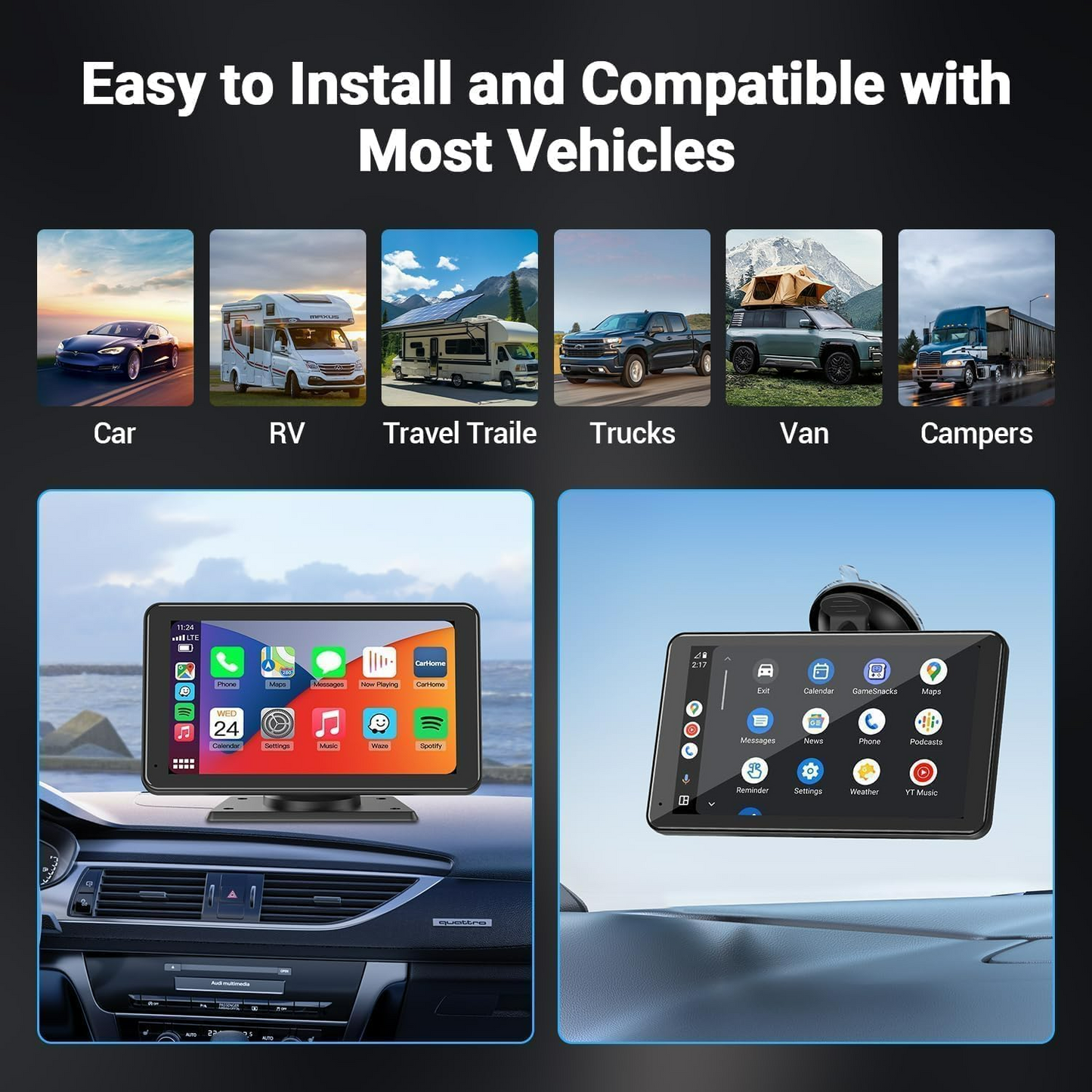 Wireless Car Stereo Apple Carplay AirPlay & Android Auto with Backup Camera - Medaid International
