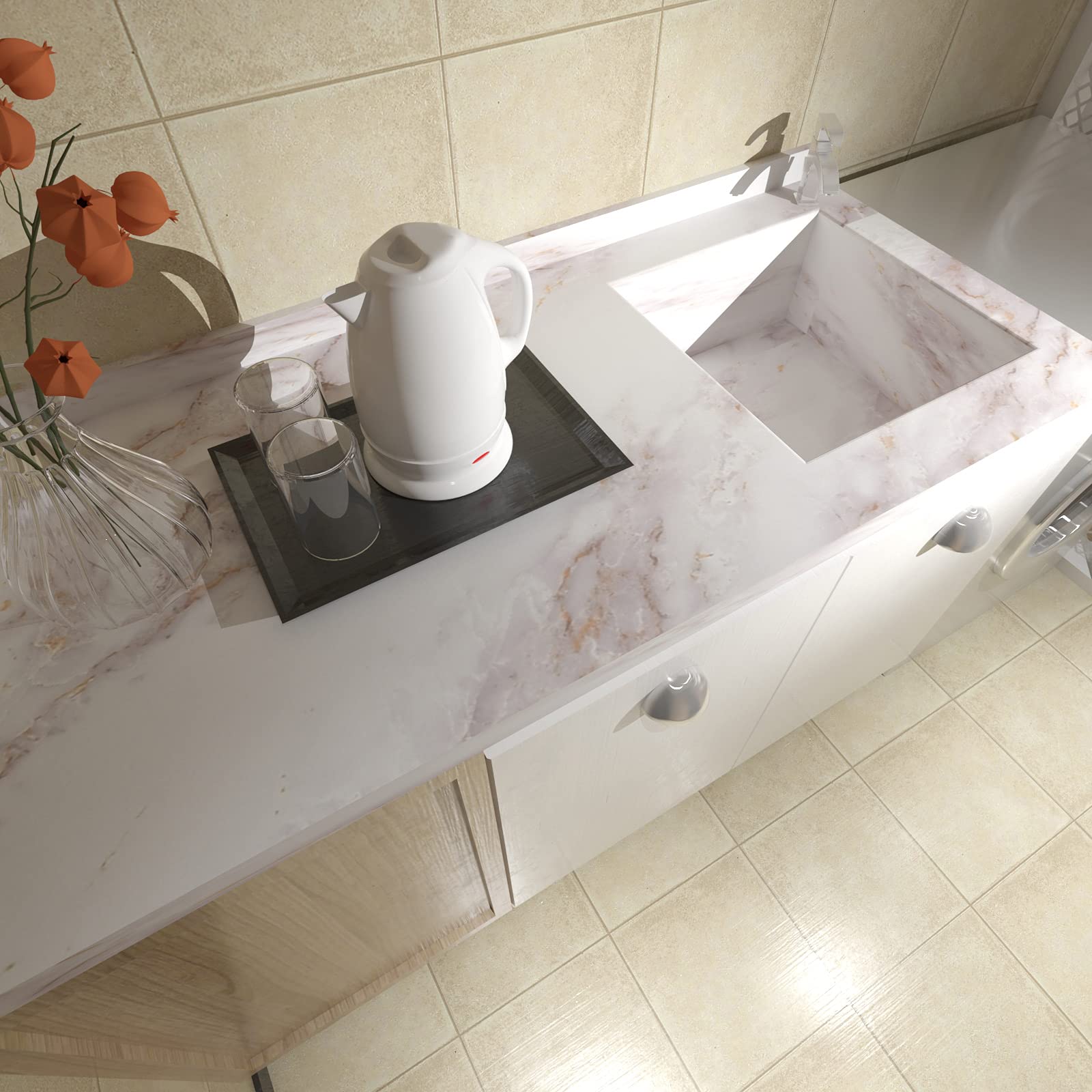 Cohoo Home Marble Contact Paper for Countertops Marble Peel and Stick Wallpaper Removable Self Adhesive Wallpaper Matte Peel and Stick Countertops Kitchen Cabinet Waterproof 23.6inW 118inL White/Gold - Medaid International