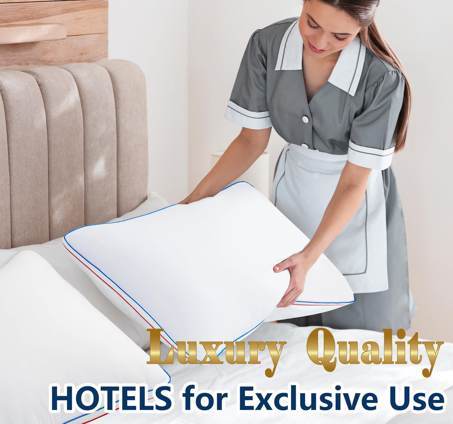 SUMEQIQ Pillows Queen Size Set of 2, Fluffy Bed Pillows for Sleeping, Queen Pillows 2 Pack with Hotel Quality, Medium Firm and Supportive Down Alternative Pillow for Side and Back Sleeper, 20" x 30" - Medaid International