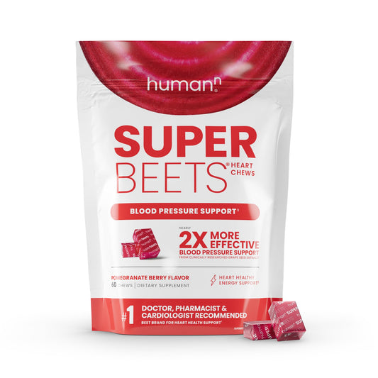 HumanN SuperBeets Heart Chews, Nitric Oxide and Blood Pressure Support, Grape Seed Extract & Non-GMO Beet Root Powder Energy Supplement, Pomegranate Berry Flavor, 60 Count - Medaid International