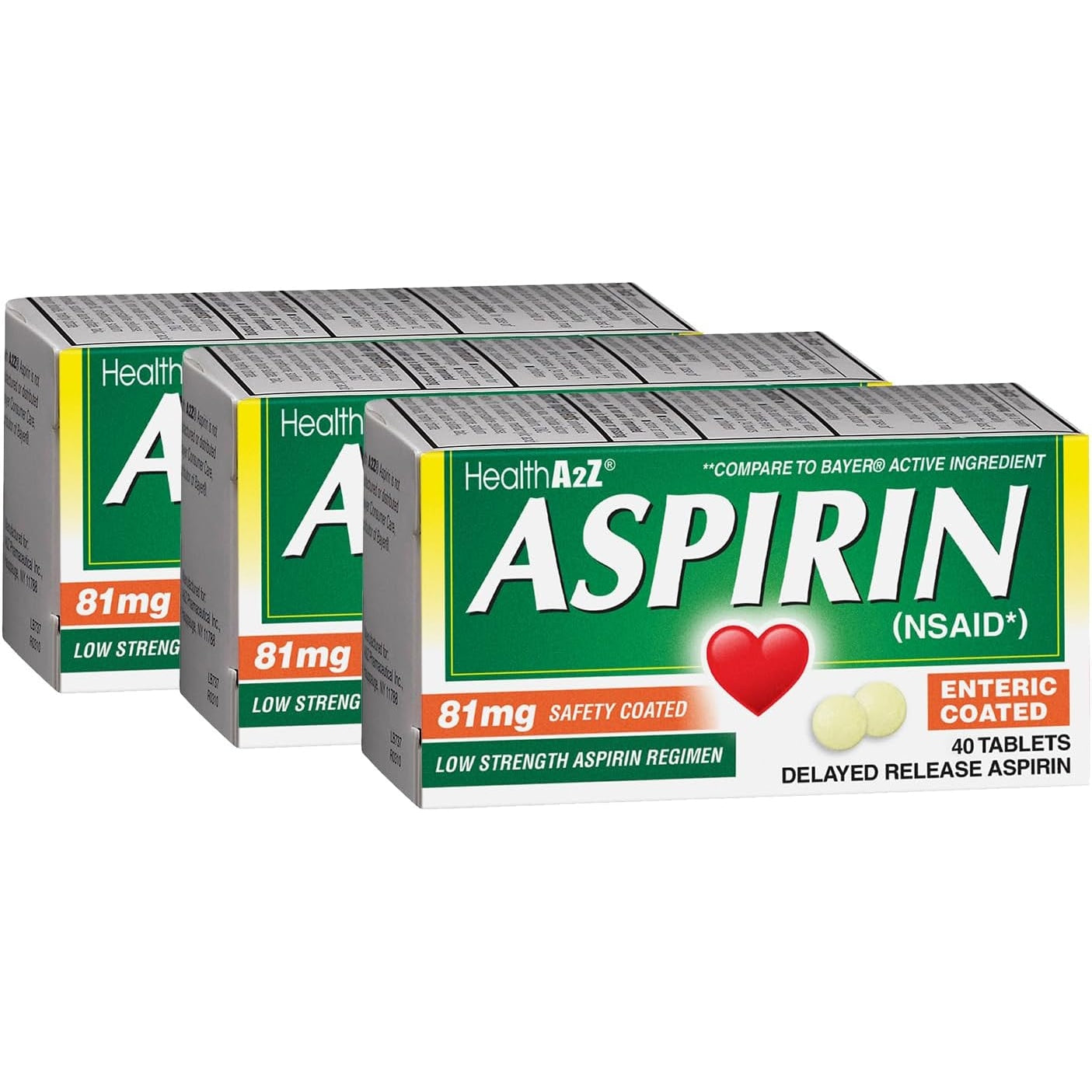 HealthA2Z® Aspirin 81 mg | Low Strength | Enteric Coated | Pain Relief | Reduces Minor Aches Muscle Pain & Cramps | Fever Reducer | Reduces Headache (365 Counts) - Medaid - Lebanon