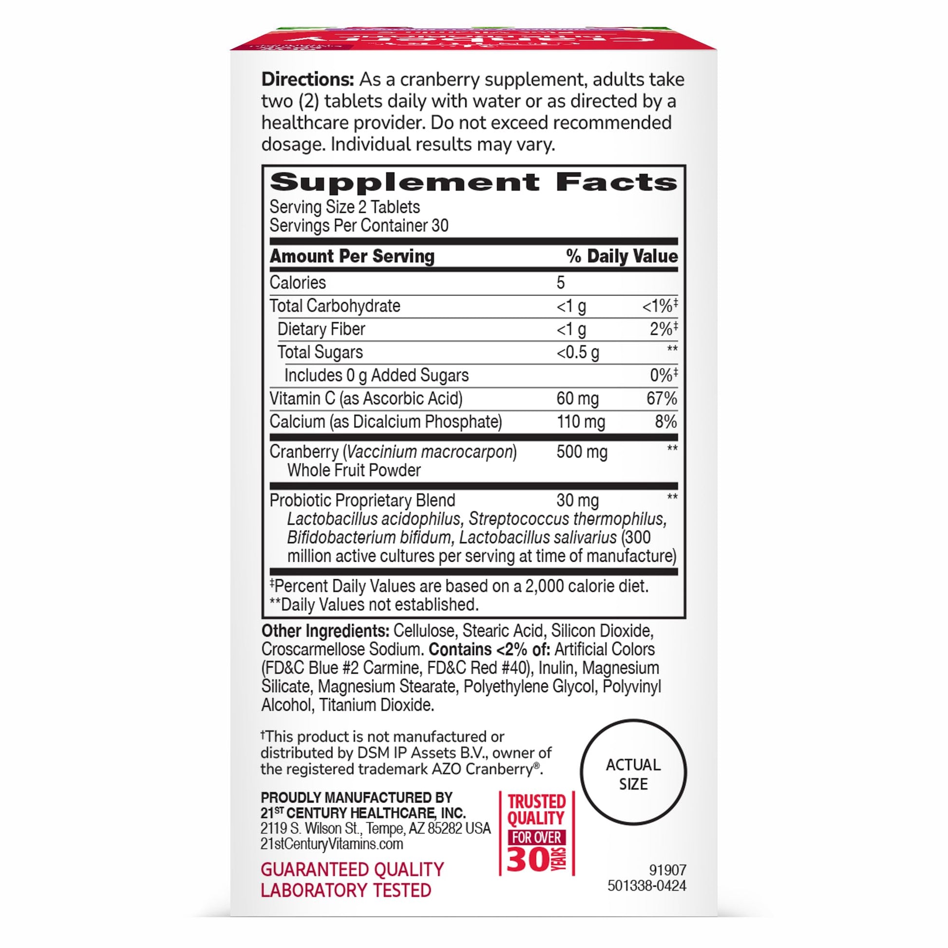 21st Century Cranberry Plus Probiotic Tablets, 60 Count - Medaid International