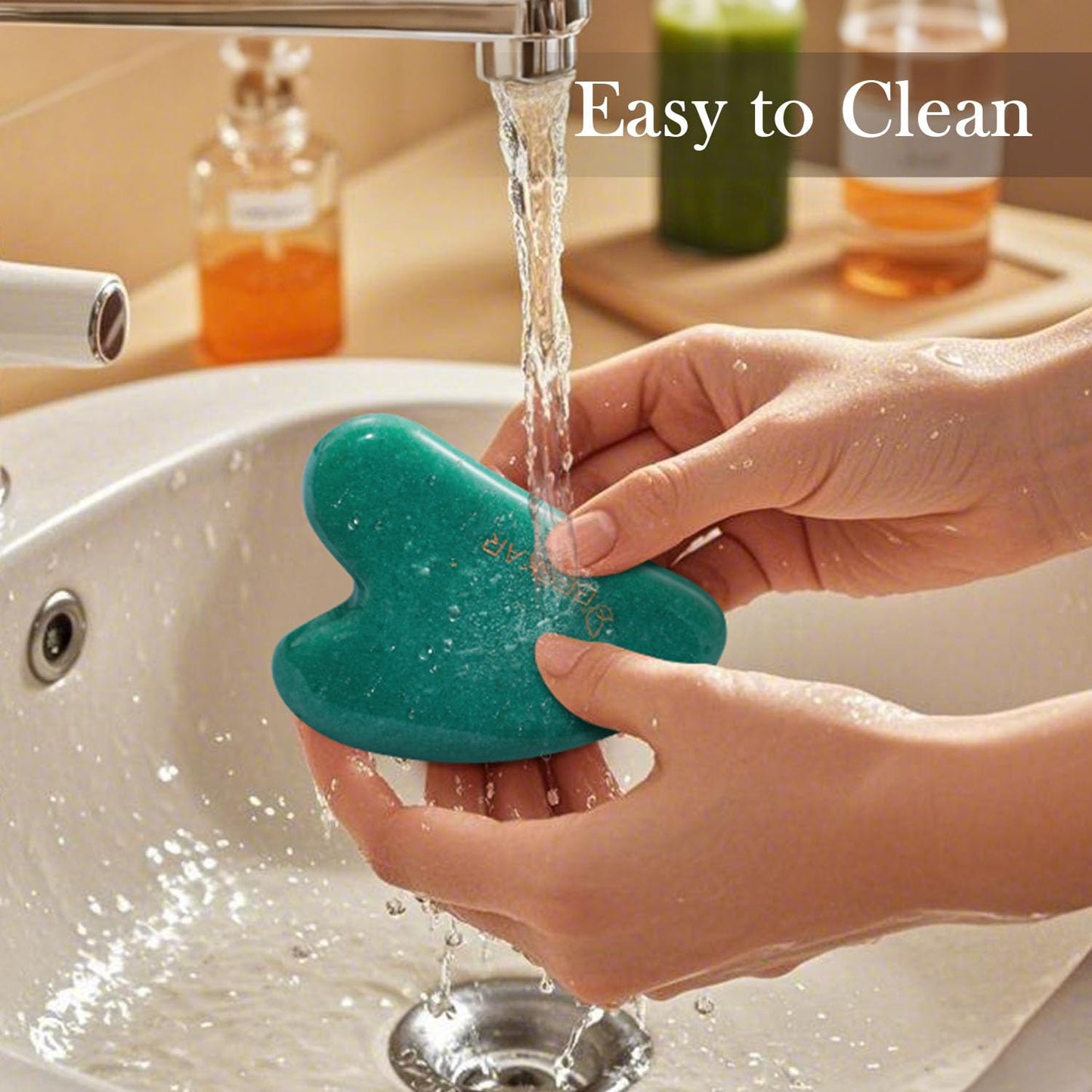 BESKAR Gua Sha Facial Tools, Natural Jade Stone Guasha Massager for Jawline Sculpting, Tighten Face Skin and Reduce Wrinkles, Face Eyes Body Neck Massage Tool, Skin Care Gift - Medaid International