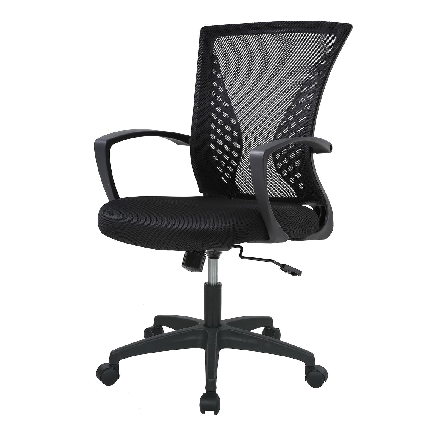 Home Office Chair Mid Back PC Swivel Lumbar Support Adjustable Desk Task Computer Ergonomic Comfortable Mesh Chair with Armrest (Black) - Medaid International