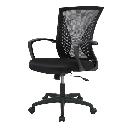 Home Office Chair Mid Back PC Swivel Lumbar Support Adjustable Desk Task Computer Ergonomic Comfortable Mesh Chair with Armrest (Black) - Medaid International
