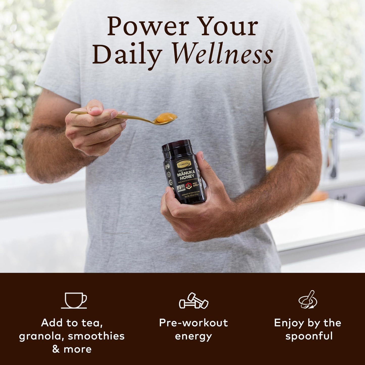 Comvita Manuka Honey UMF 18+ (MGO 696+) - Raw Manuka Honey New Zealand, Pure & Unpasteurized, Superfood for Immune Health, Use in Tea, Wild, Monofloral, Non-GMO - 250g (8.8 oz) - Medaid International