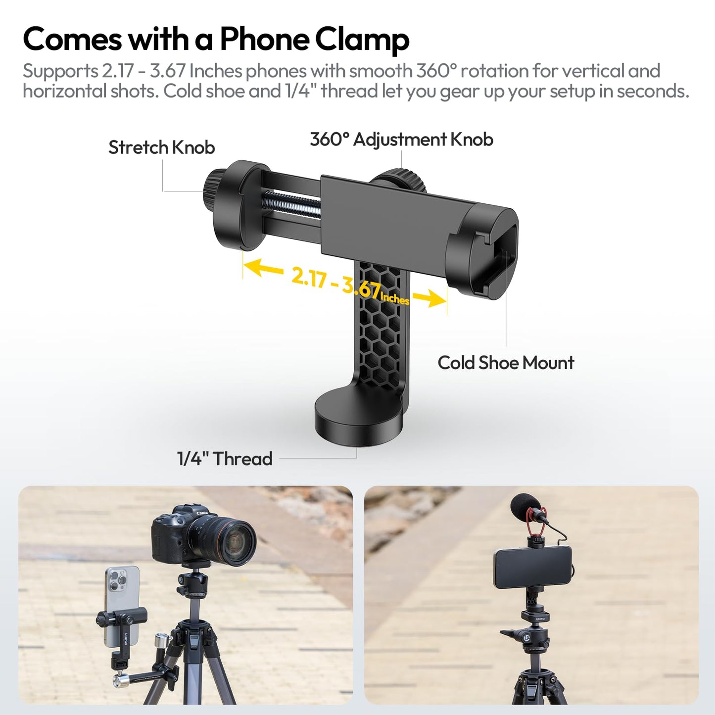 ULANZI Ombra ⅡCamera Tripod 61.5 Inch, 360° Ball Head Travel Tripod Stand with Uka Quick Release Plate for DSLR Sony Canon Fujifilm Camera Smartphone Vlogging Photography with Phone Mount Carry Bag - Medaid International