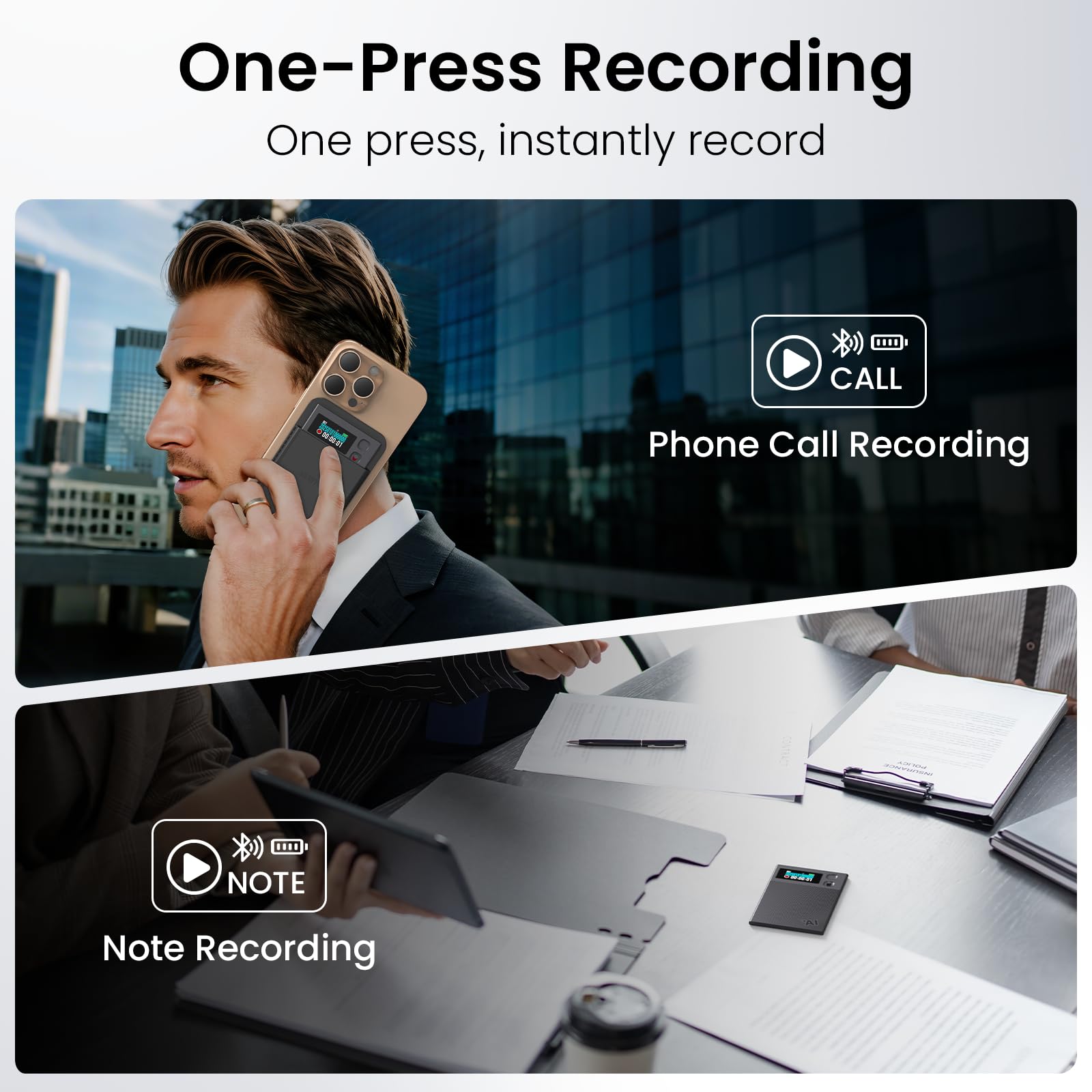 AI Voice Recorder, NEWYES Ailog Smart Digital Audio Recorder Meeting Card, App Control, Transcribe & Summarize, 188+ Languages Translation, 64GB Memory, for Meetings, Conference, Business, Calls - Medaid International