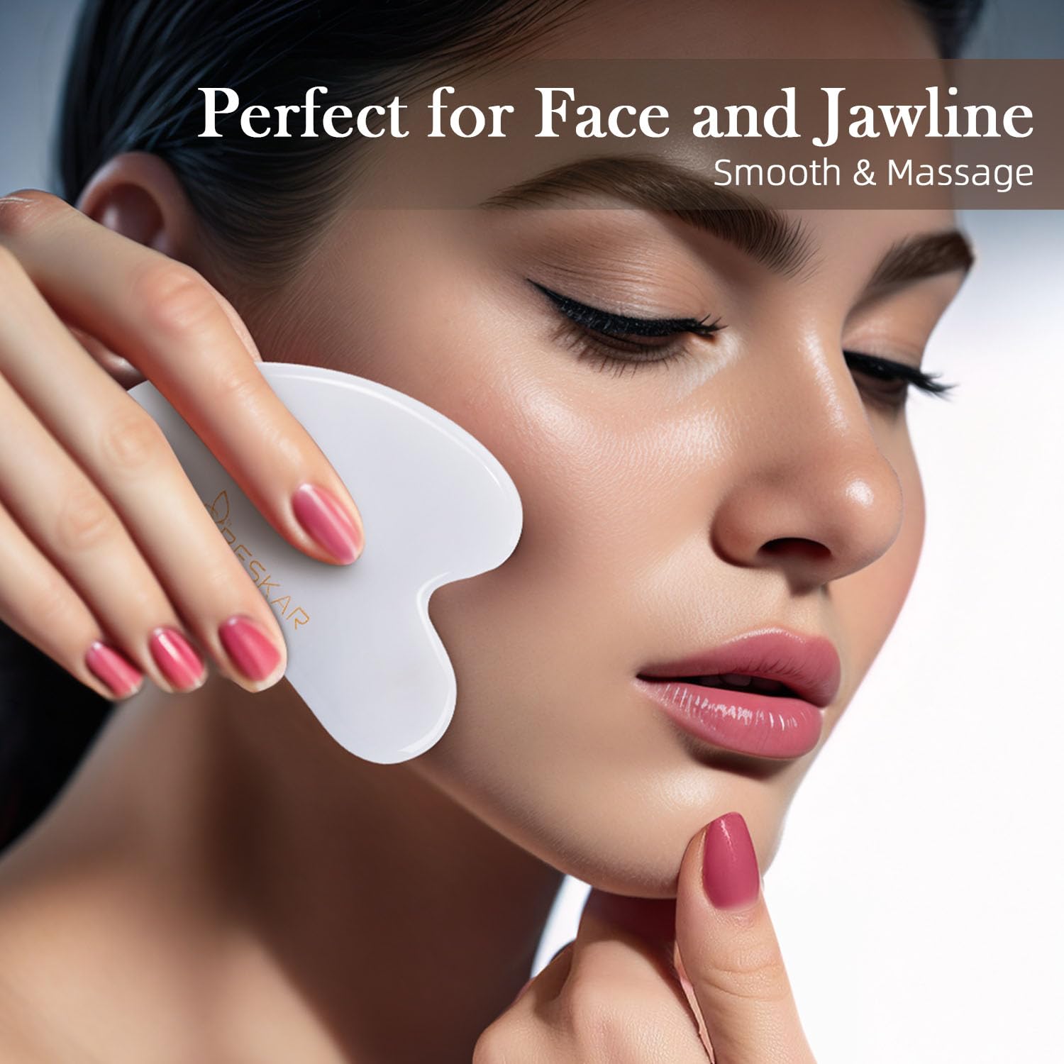 BESKAR Gua Sha Facial Tools, Natural Jade Stone Guasha Massager for Jawline Sculpting, Tighten Face Skin and Reduce Wrinkles, Face Eyes Body Neck Massage Tool, Skin Care Gift - Medaid International