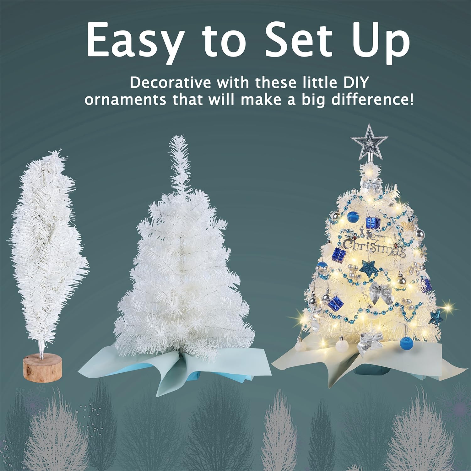 Juegoal White Mini Christmas Tree, 24 Inch/2 FT Lighted Tabletop Artificial Xmas Pine Tree, Small Spruce Tree Light Up Battery Operated & Timer with 50 LED Lights, for Holiday Winter Home Party Decor - Medaid International