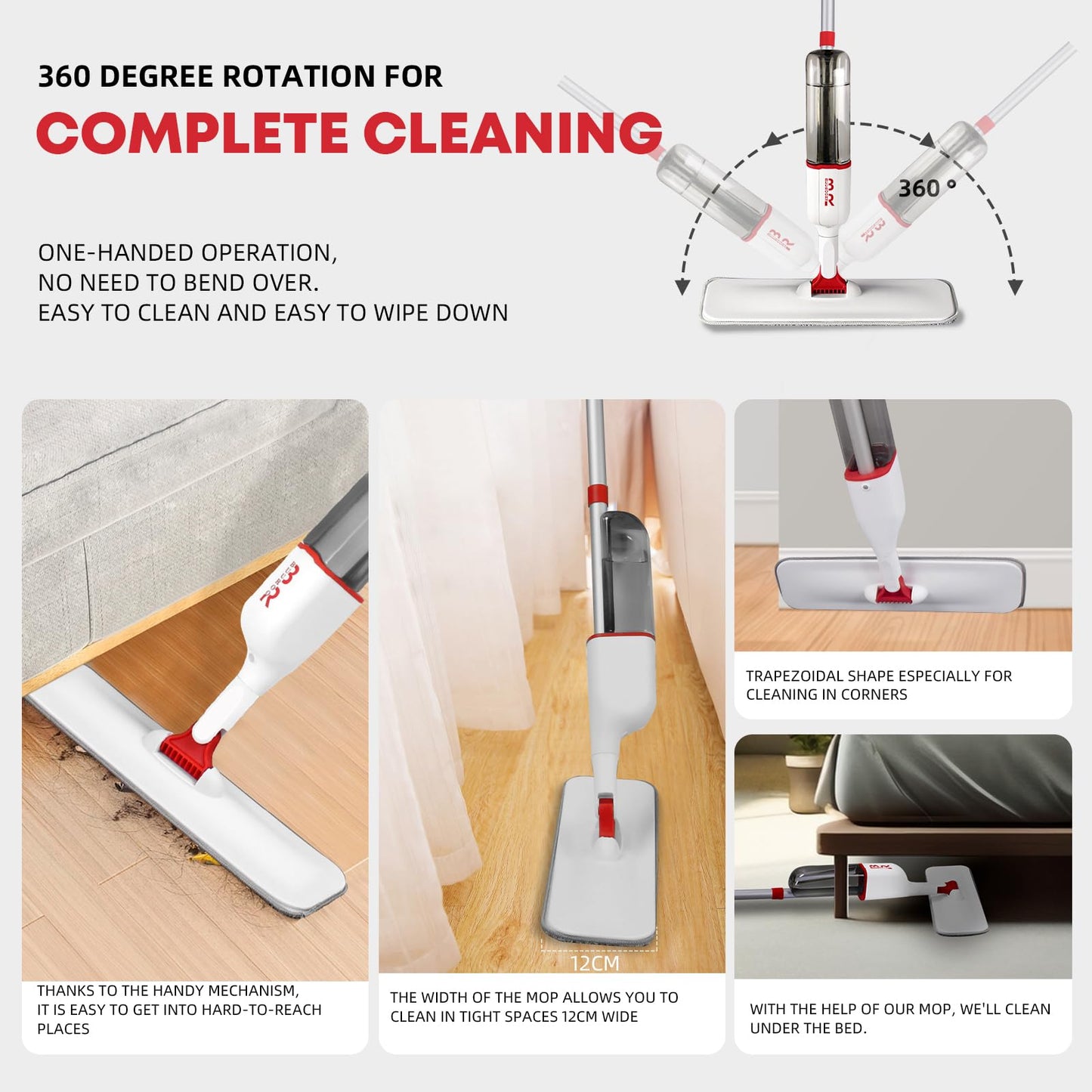 Microfiber Spray Mop Set with 6 Replacement Heads, 360 Degree Mop, Scraper, Holder, Bottle for Hardwood, Laminate, Ceramic Tiles, Kitchen, Wood Floor Dry, Wet, Dust Cleaning - Medaid International