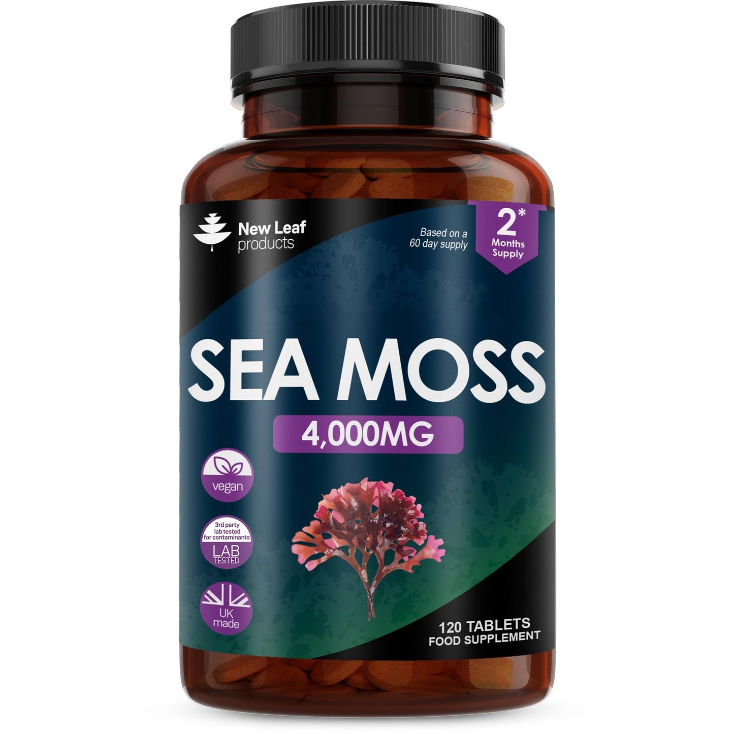 Extract High Strength 2000mg - Sea Moss Supplement 120 Tablets (not sea Moss Capsule) High Potency - UK Made - Vegan - Non GMO - Medaid International