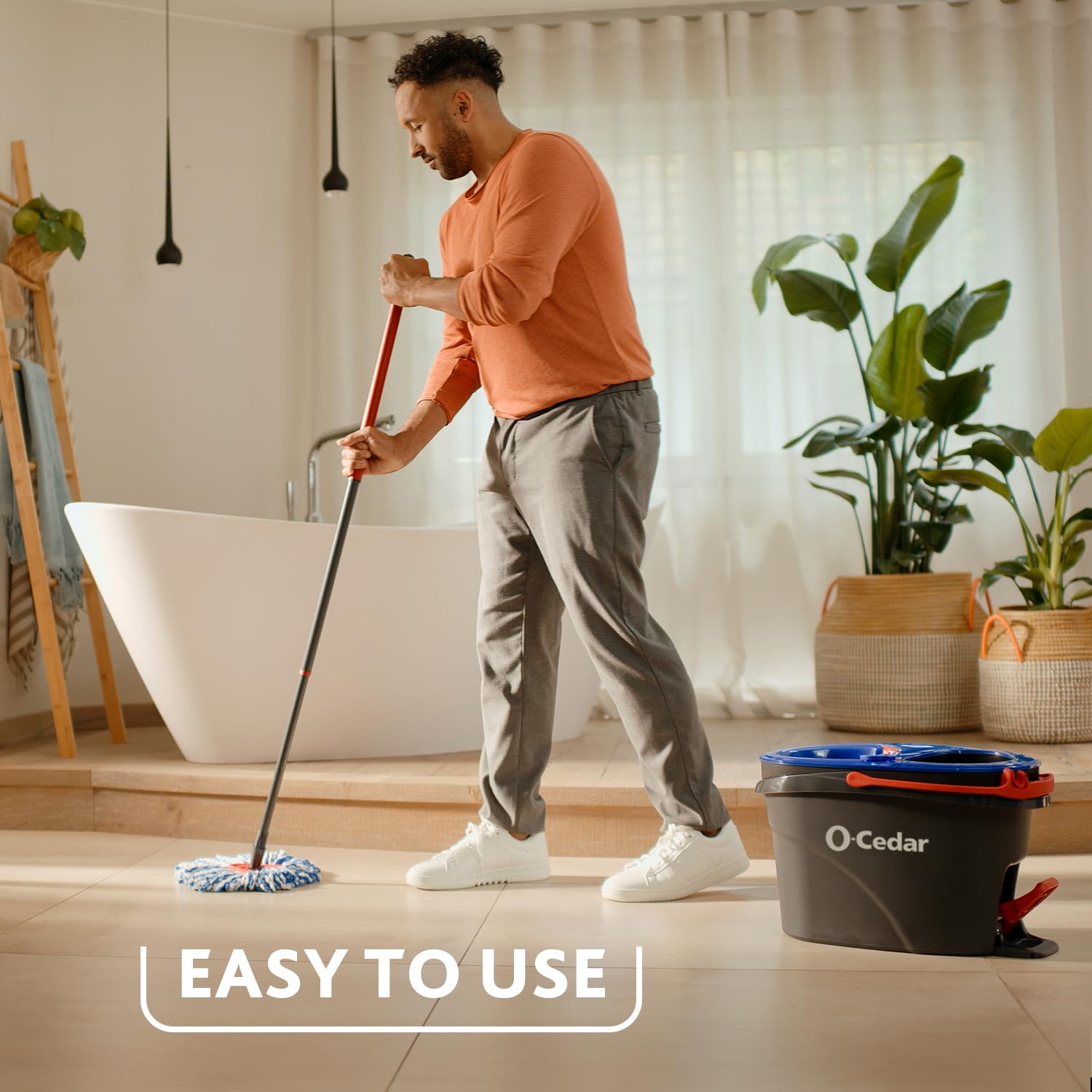 O-Cedar RinseClean Spin Mop & Bucket System + 2 Extra Mop Heads| Clean with Clean Water | Removes 99% of Bacteria - Medaid International