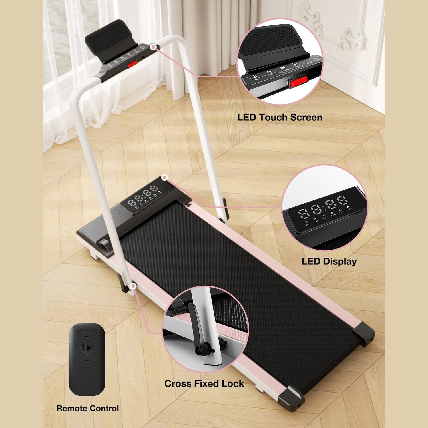 DeerRun 3 in 1 Walking Pad Treadmill, 300 Weight Capacity Foldable Treadmill, 3.0HP Low Noise Under Desk Treadmills for Home Office with Remote & APP - Medaid International